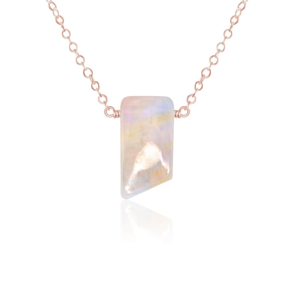 Small Smooth Rainbow Moonstone Crystal Slab Necklace - Small Smooth Rainbow Moonstone Crystal Slab Necklace - 14k Rose Gold Fill - Luna Tide Handmade Crystal Jewellery