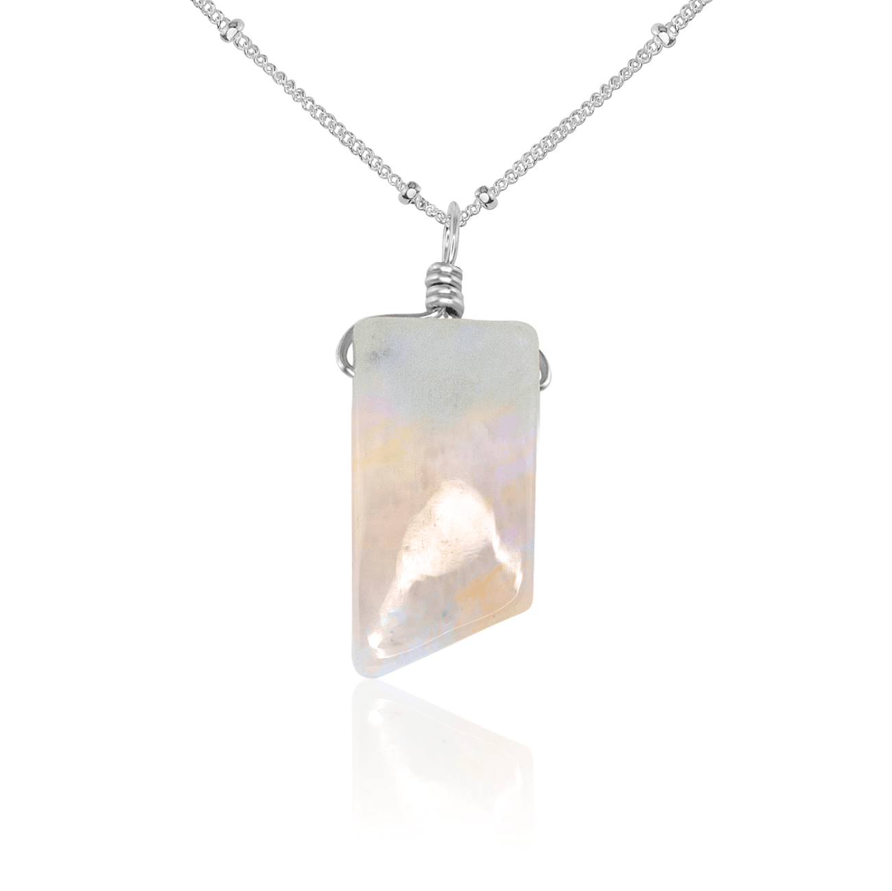Small Smooth Rainbow Moonstone Gentle Point Crystal Pendant Necklace - Small Smooth Rainbow Moonstone Gentle Point Crystal Pendant Necklace - Sterling Silver / Satellite - Luna Tide Handmade Crystal Jewellery