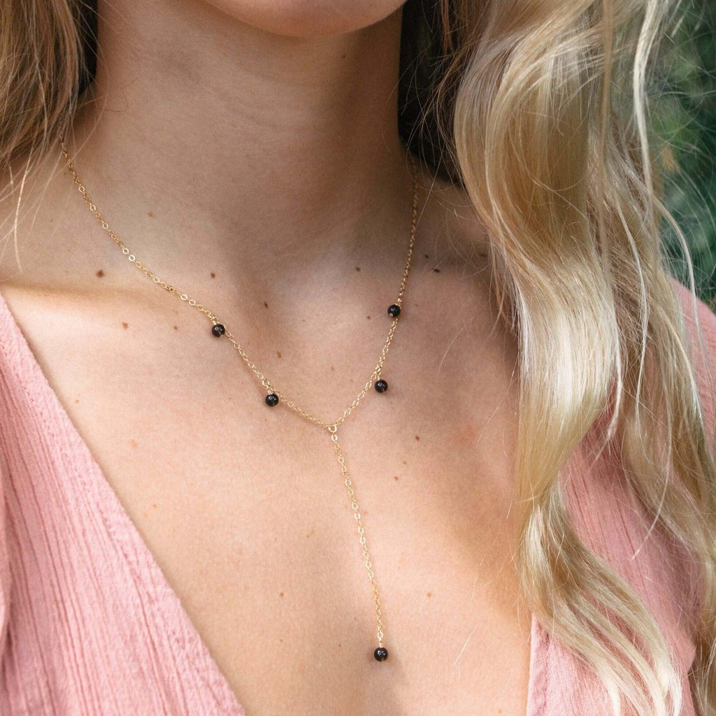 Smoky Quartz Boho Lariat Necklace - Smoky Quartz Boho Lariat Necklace - Sterling Silver - Luna Tide Handmade Crystal Jewellery
