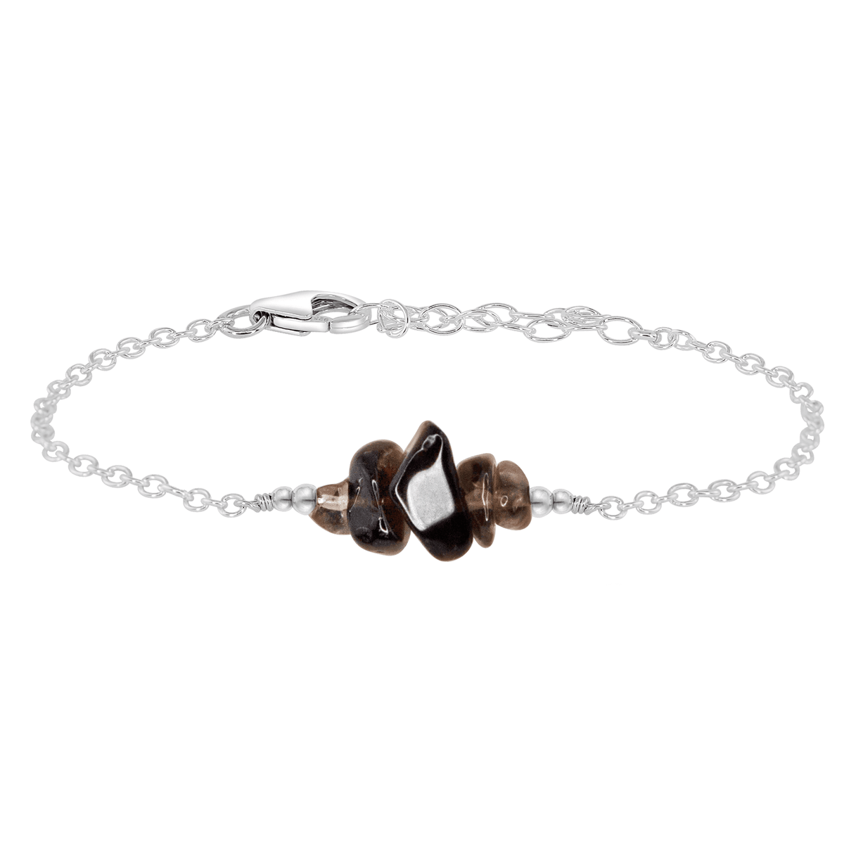 Chip Bead Bar Bracelet - Smoky Quartz - Sterling Silver - Luna Tide Handmade Jewellery