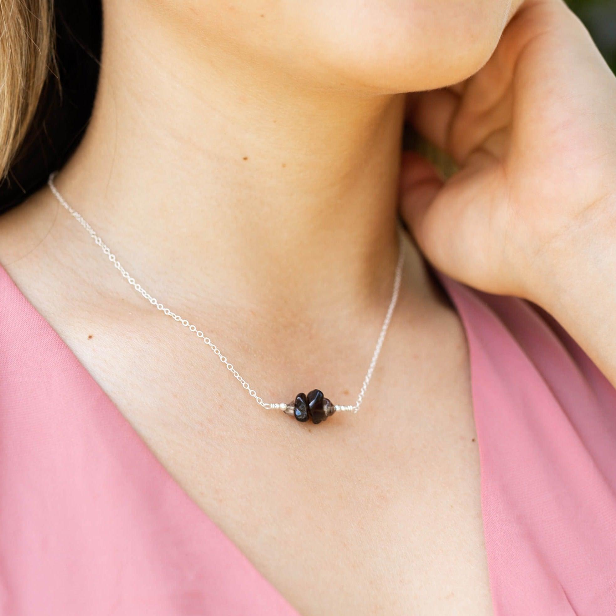 Smoky Quartz Chip Bead Bar Necklace - Smoky Quartz Chip Bead Bar Necklace - 14k Gold Fill - Luna Tide Handmade Crystal Jewellery