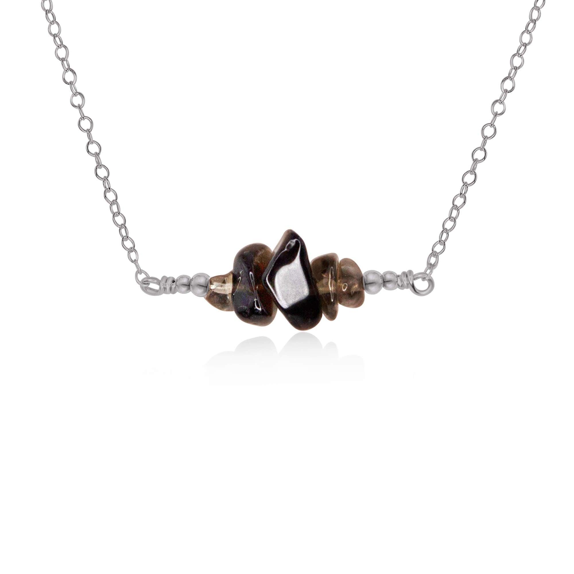 Smoky Quartz Chip Bead Bar Necklace - Smoky Quartz Chip Bead Bar Necklace - Stainless Steel - Luna Tide Handmade Crystal Jewellery