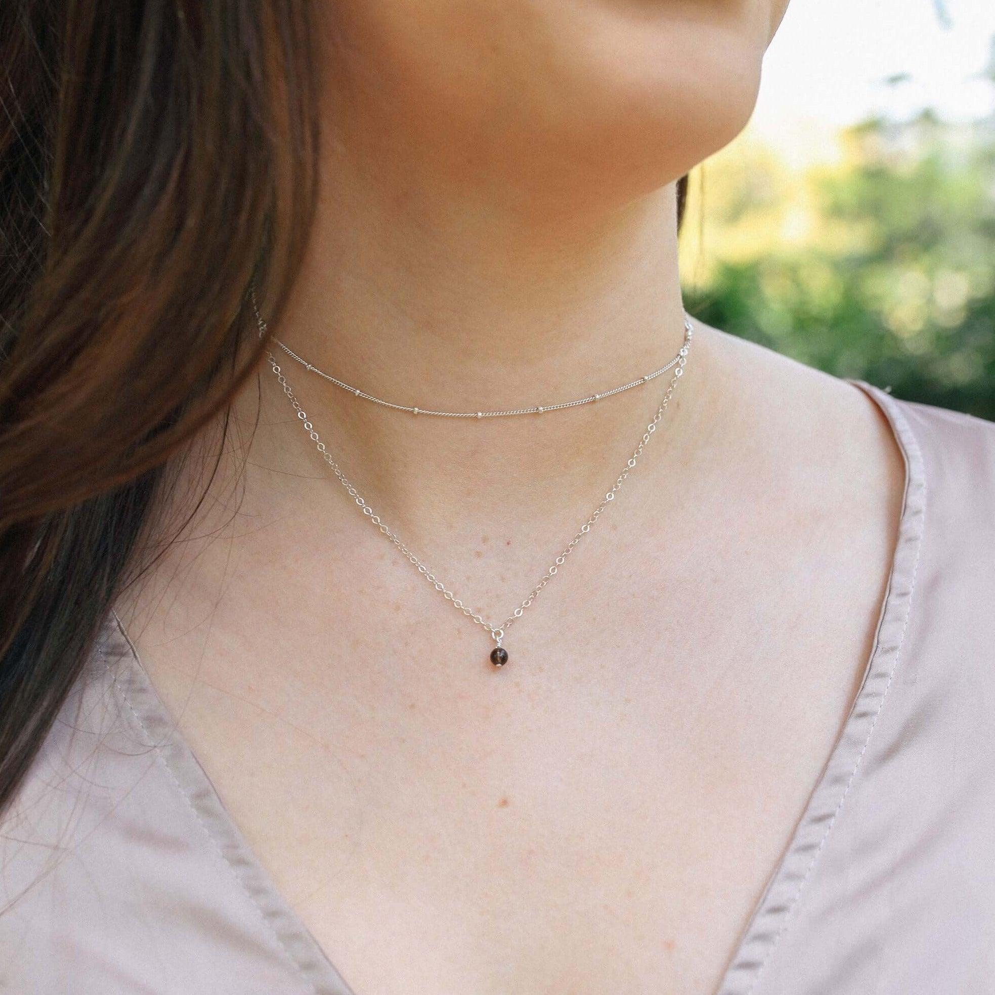 Smoky Quartz Gemstone Chain Layered Choker Necklace - Smoky Quartz Gemstone Chain Layered Choker Necklace - 14k Gold Fill - Luna Tide Handmade Crystal Jewellery