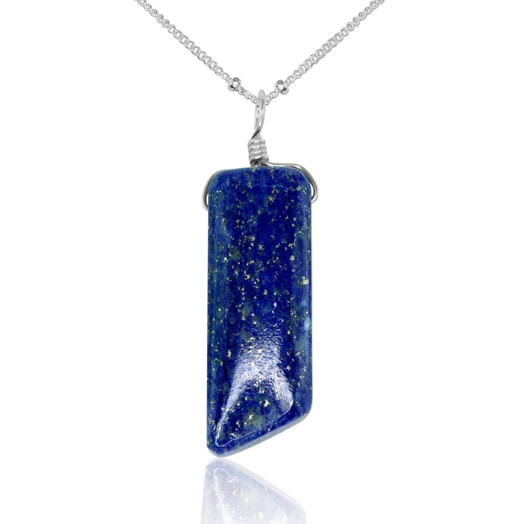 Smooth Blue Lapis Lazuli Natural Point Crystal Necklace - Smooth Blue Lapis Lazuli Natural Point Crystal Necklace - Sterling Silver / Satellite - Luna Tide Handmade Crystal Jewellery