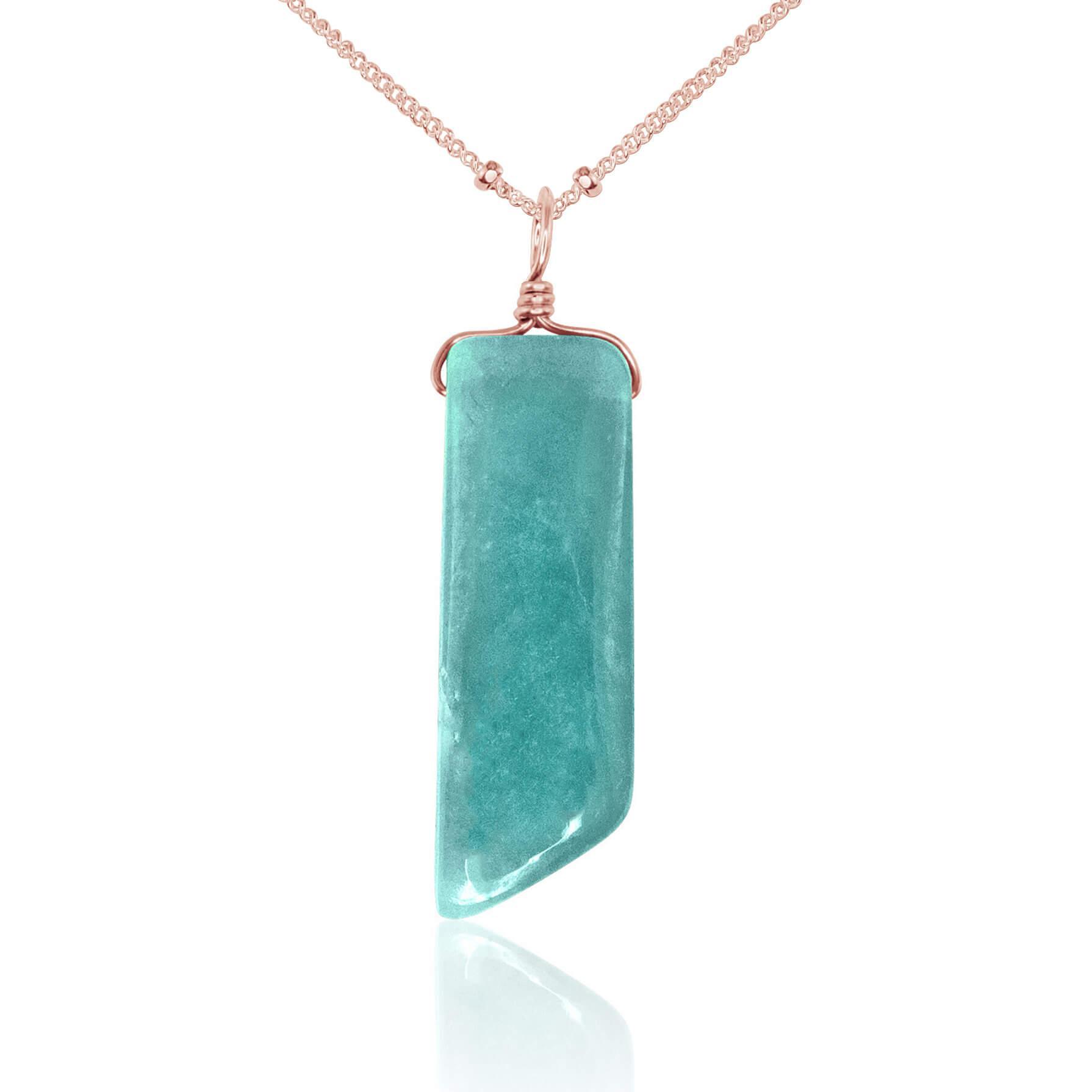 Smooth Green Amazonite Natural Point Crystal Necklace - Smooth Green Amazonite Natural Point Crystal Necklace - 14k Rose Gold Fill / Satellite - Luna Tide Handmade Crystal Jewellery