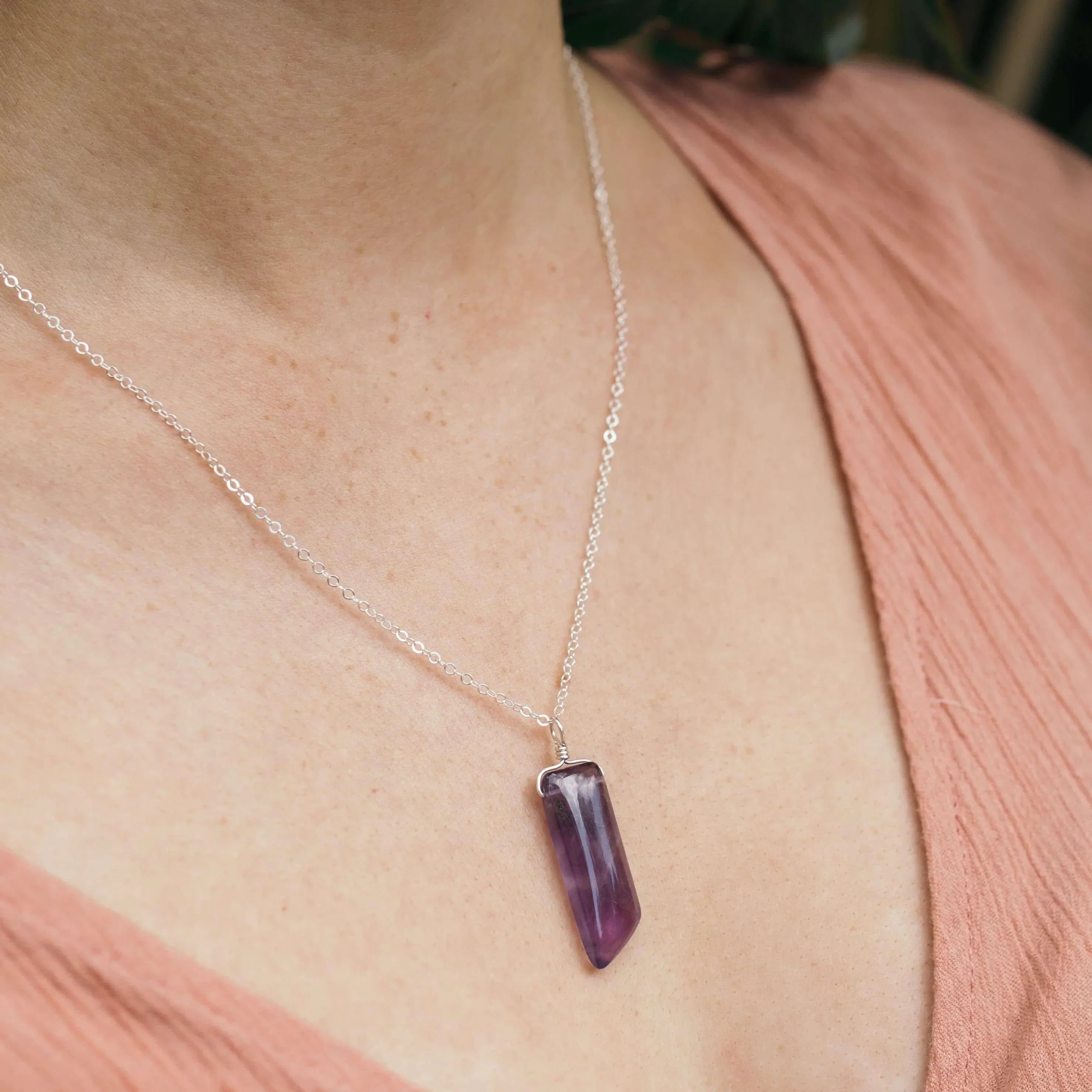 Smooth Purple Amethyst Natural Point Crystal Necklace Luna Tide