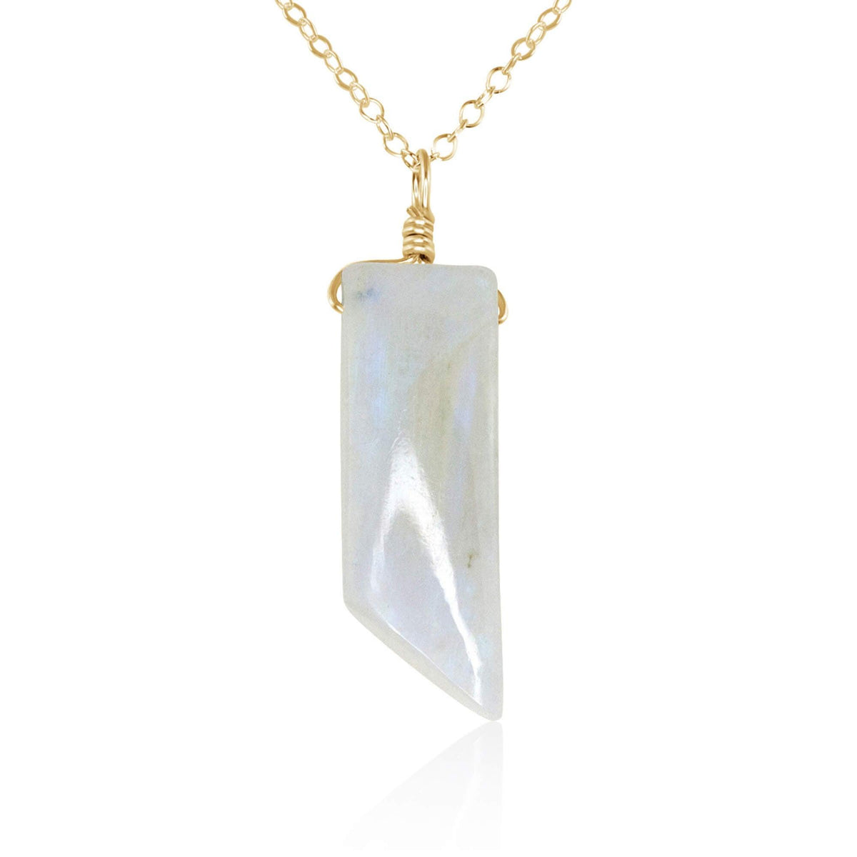 Smooth Point Pendant Necklace - Rainbow Moonstone - 14K Gold Fill - Luna Tide Handmade Jewellery