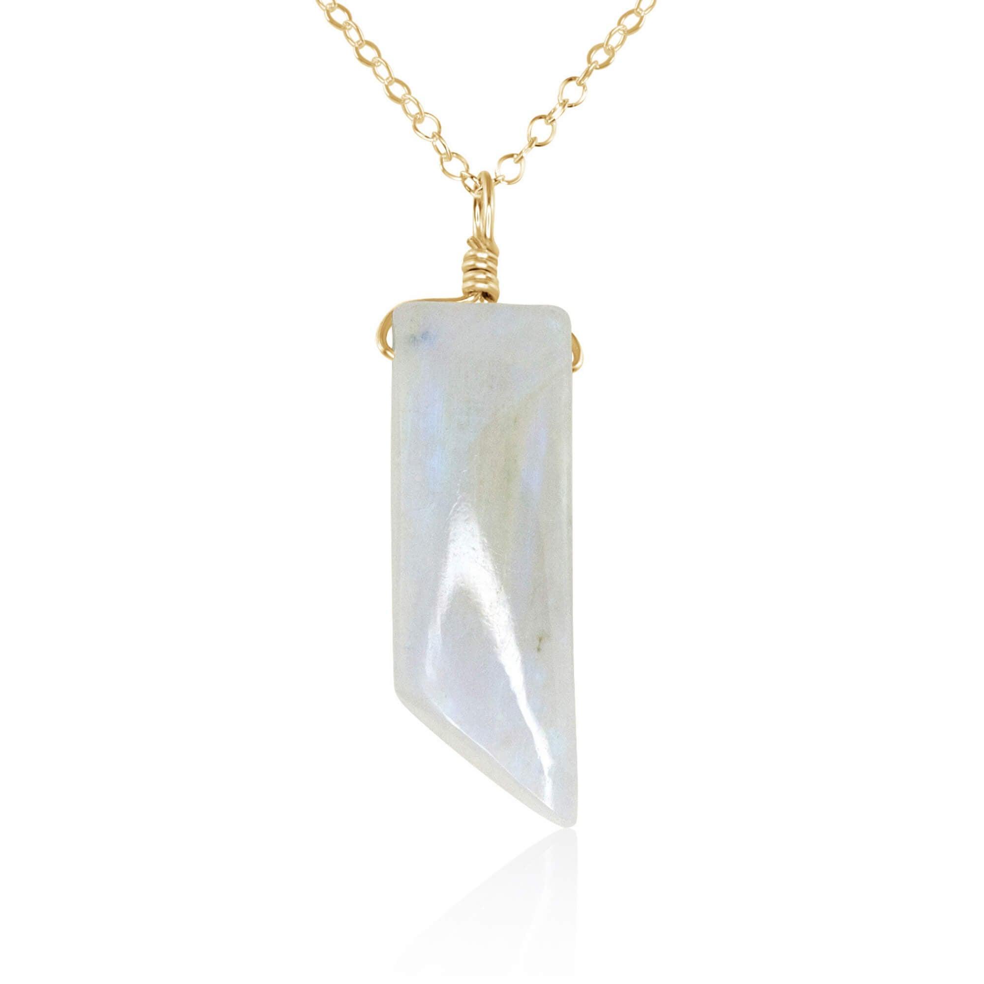 Smooth Rainbow Moonstone Natural Point Crystal Necklace - Smooth Rainbow Moonstone Natural Point Crystal Necklace - 14k Gold Fill / Cable - Luna Tide Handmade Crystal Jewellery