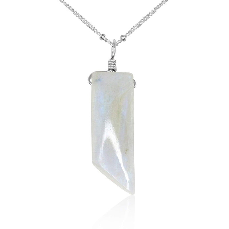 Smooth Point Pendant Necklace - Rainbow Moonstone - Sterling Silver Satellite - Luna Tide Handmade Jewellery