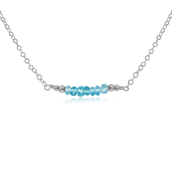 Sparkling Blue Apatite Faceted Bead Bar Necklace - Sparkling Blue Apatite Faceted Bead Bar Necklace - Stainless Steel - Luna Tide Handmade Crystal Jewellery