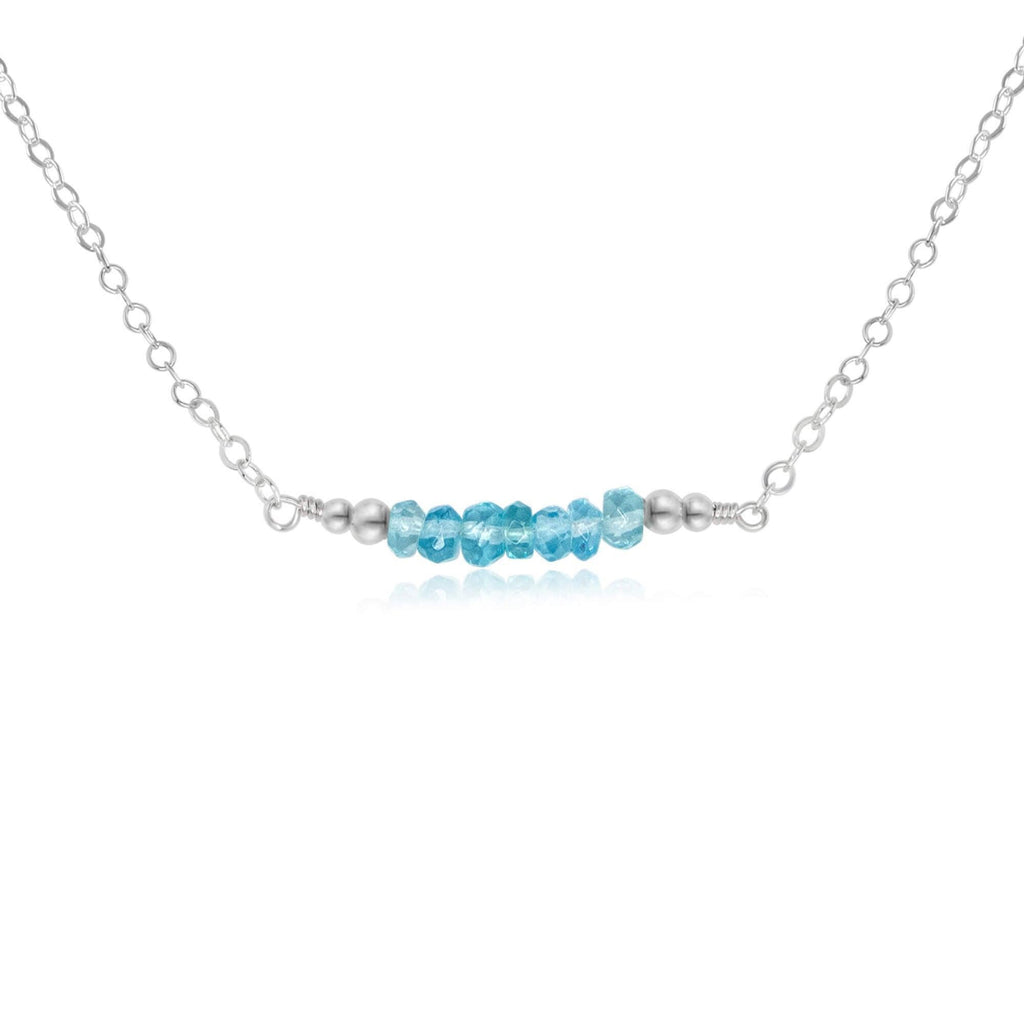 Sparkling Blue Apatite Faceted Bead Bar Necklace - Sparkling Blue Apatite Faceted Bead Bar Necklace - Sterling Silver - Luna Tide Handmade Crystal Jewellery
