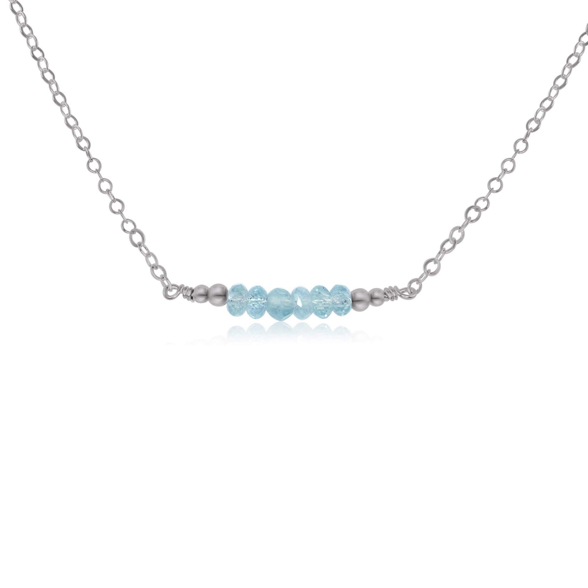 Sparkling Blue Aquamarine Faceted Bead Bar Necklace - Sparkling Blue Aquamarine Faceted Bead Bar Necklace - Stainless Steel - Luna Tide Handmade Crystal Jewellery