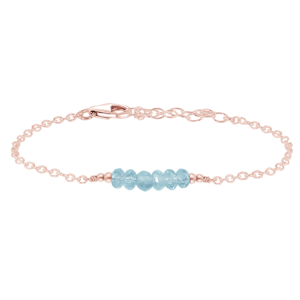Sparkling Blue Aquamarine Gemstone Faceted Bead Bar Bracelet - Sparkling Blue Aquamarine Gemstone Faceted Bead Bar Bracelet - 14k Rose Gold Fill - Luna Tide Handmade Crystal Jewellery