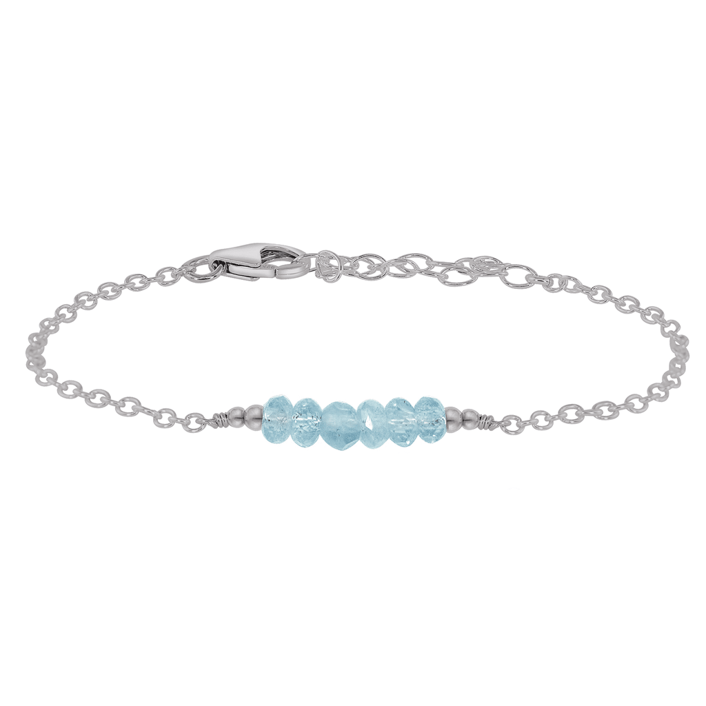 Sparkling Blue Aquamarine Gemstone Faceted Bead Bar Bracelet - Sparkling Blue Aquamarine Gemstone Faceted Bead Bar Bracelet - Stainless Steel - Luna Tide Handmade Crystal Jewellery