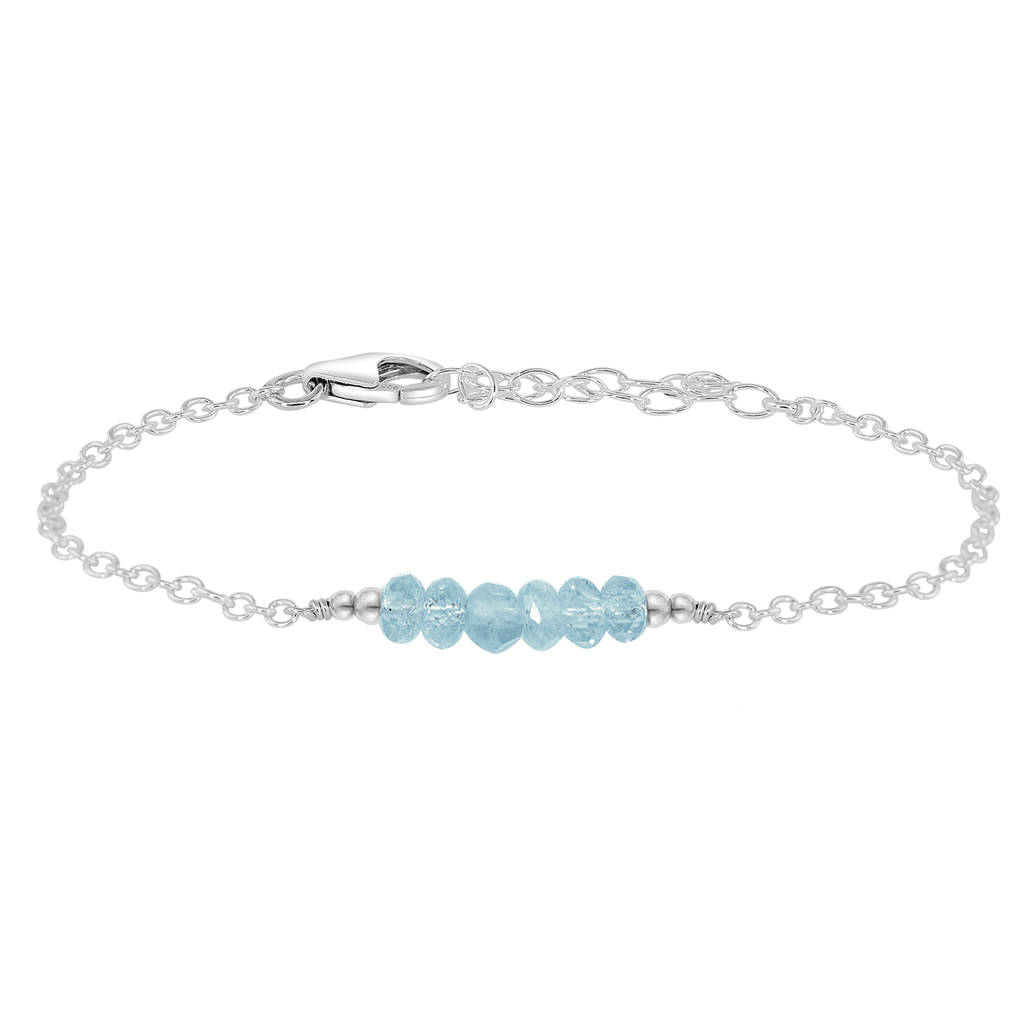 Sparkling Blue Aquamarine Gemstone Faceted Bead Bar Bracelet - Sparkling Blue Aquamarine Gemstone Faceted Bead Bar Bracelet - Sterling Silver - Luna Tide Handmade Crystal Jewellery