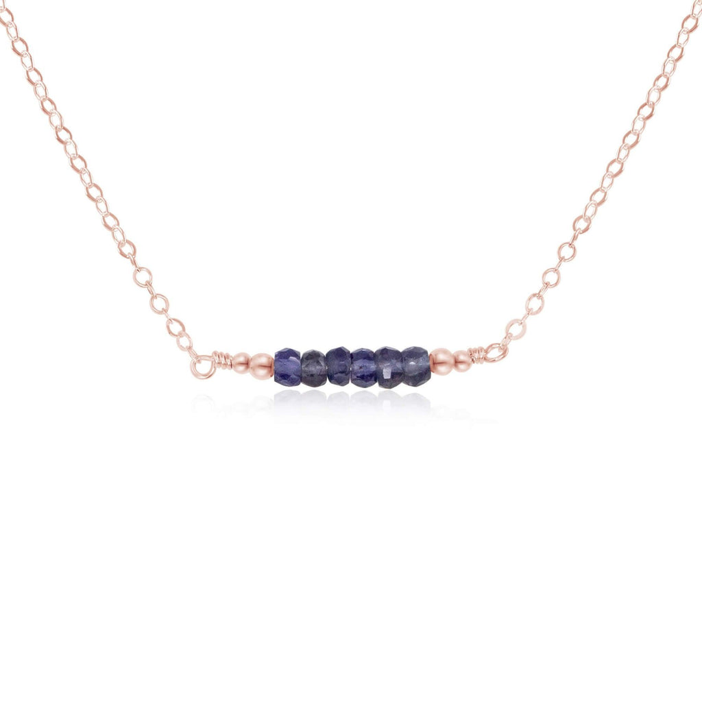 Sparkling Blue Grey Iolite Faceted Bead Bar Necklace - Sparkling Blue Grey Iolite Faceted Bead Bar Necklace - 14k Rose Gold Fill - Luna Tide Handmade Crystal Jewellery