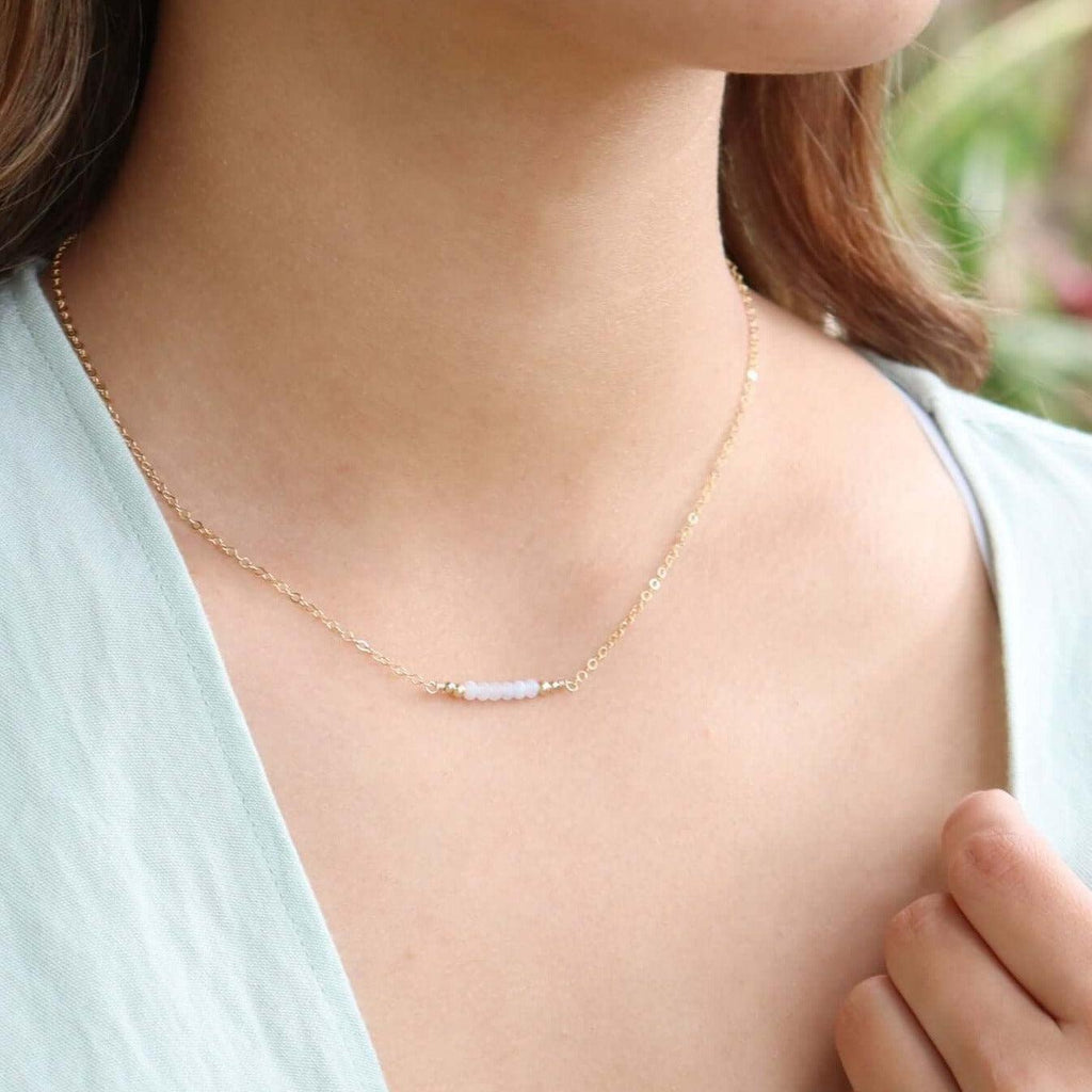 Sparkling Blue Lace Agate Faceted Bead Bar Necklace - Sparkling Blue Lace Agate Faceted Bead Bar Necklace - 14k Gold Fill - Luna Tide Handmade Crystal Jewellery