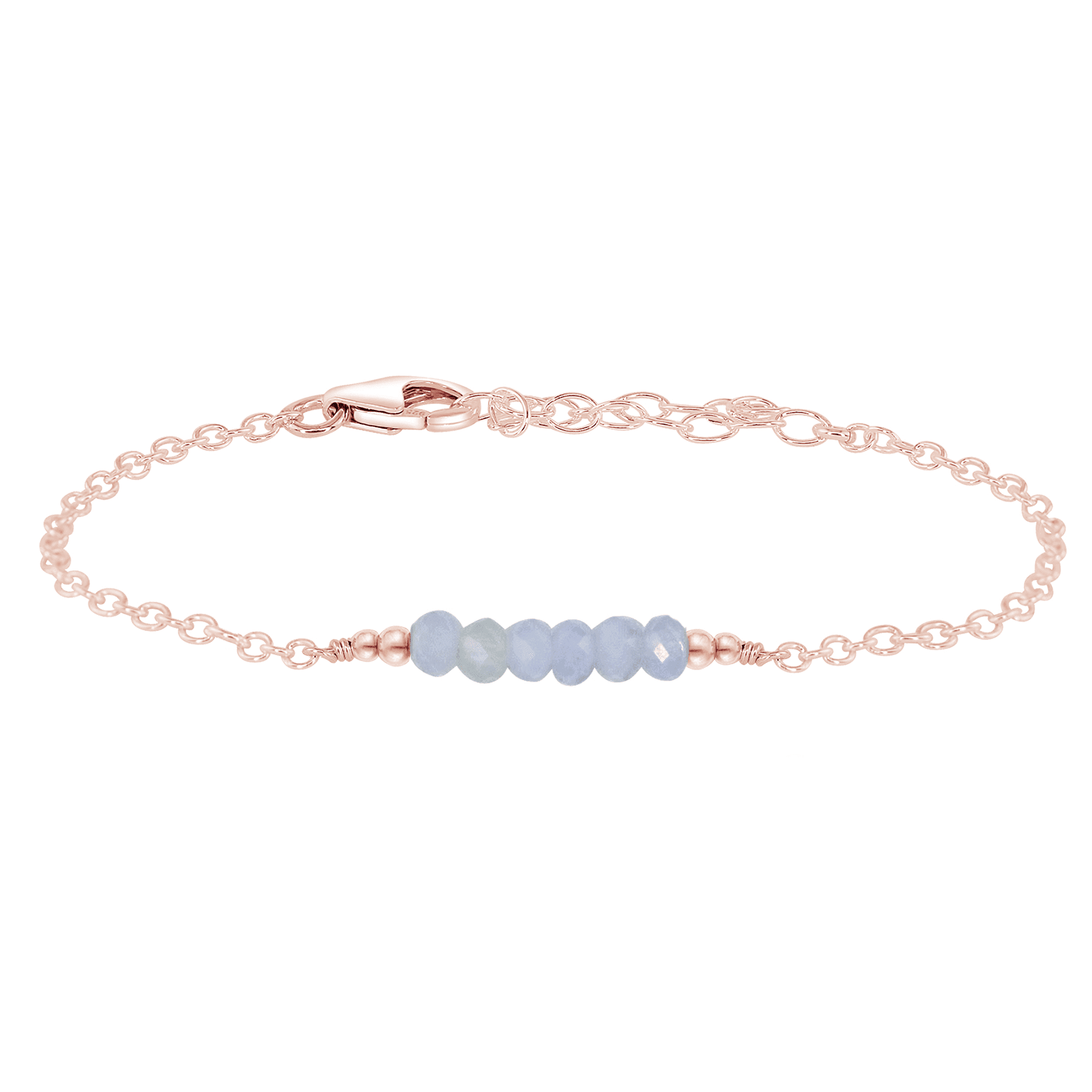 Sparkling Blue Lace Agate Gemstone Faceted Bead Bar Bracelet - Sparkling Blue Lace Agate Gemstone Faceted Bead Bar Bracelet - 14k Rose Gold Fill - Luna Tide Handmade Crystal Jewellery
