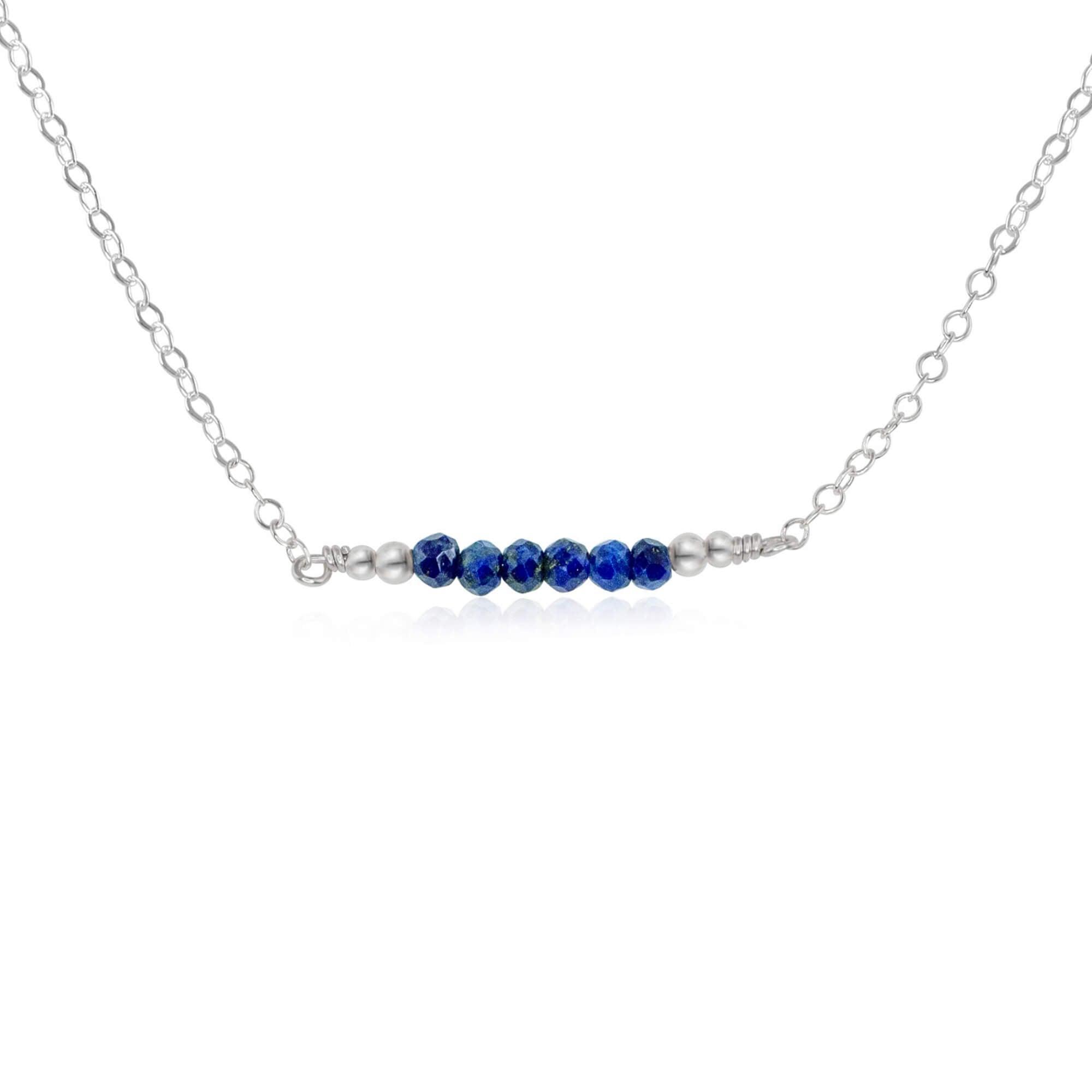 Sparkling Blue Lapis Lazuli Faceted Bead Bar Necklace - Sparkling Blue Lapis Lazuli Faceted Bead Bar Necklace - Sterling Silver - Luna Tide Handmade Crystal Jewellery