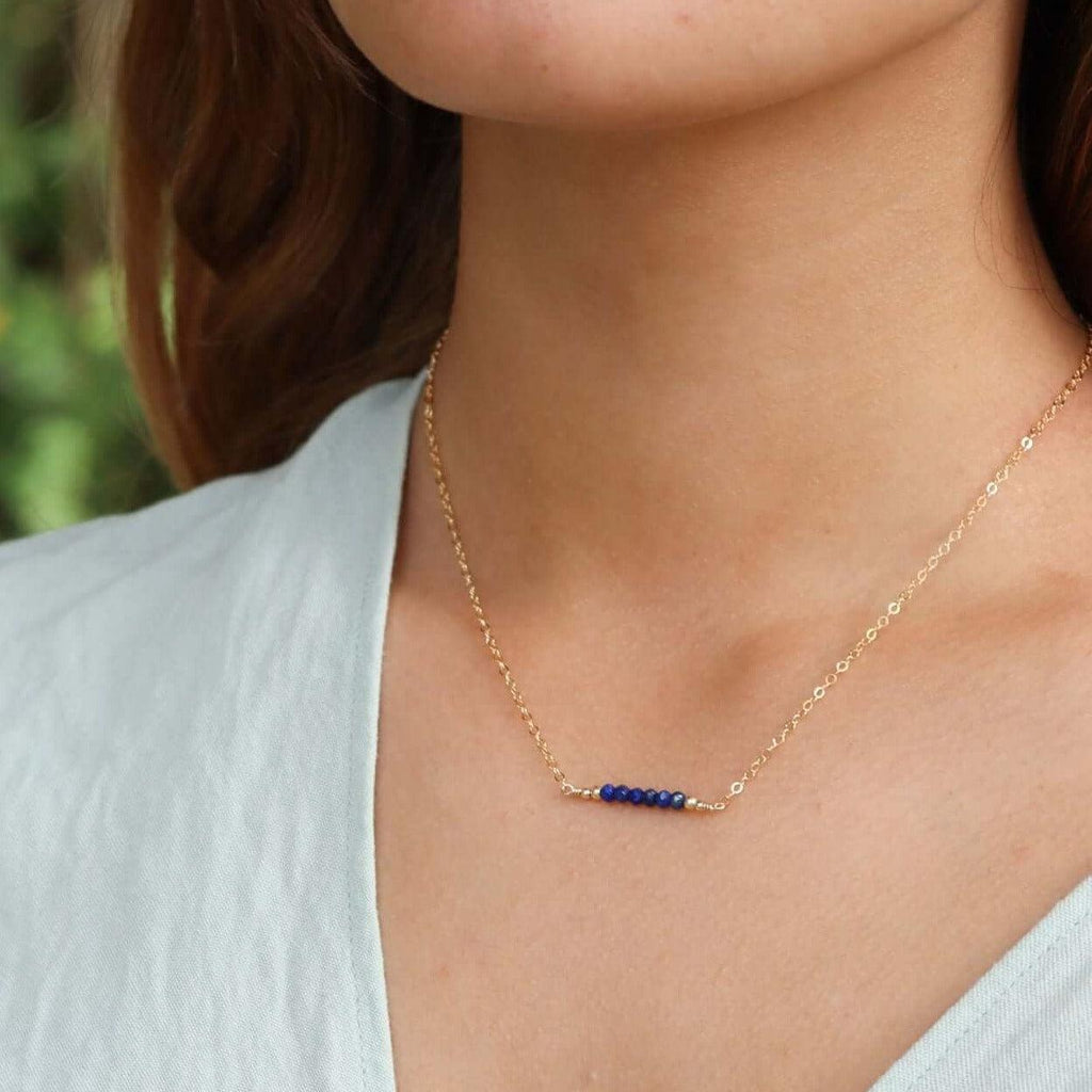 Sparkling Blue Lapis Lazuli Faceted Bead Bar Necklace - Sparkling Blue Lapis Lazuli Faceted Bead Bar Necklace - Sterling Silver - Luna Tide Handmade Crystal Jewellery