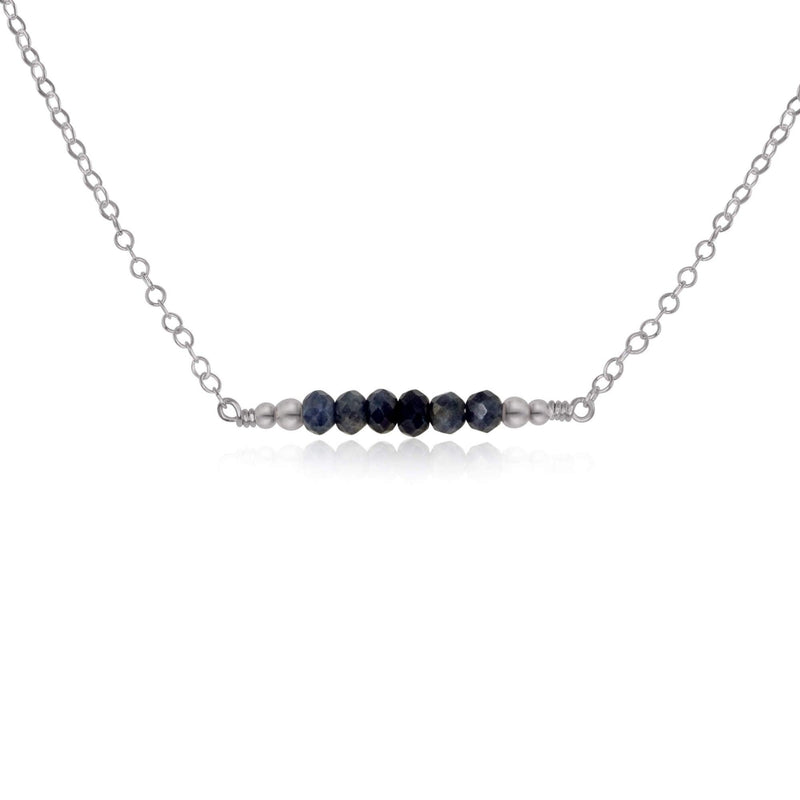 Faceted Bead Bar Necklace - Sapphire - Stainless Steel - Luna Tide Handmade Jewellery