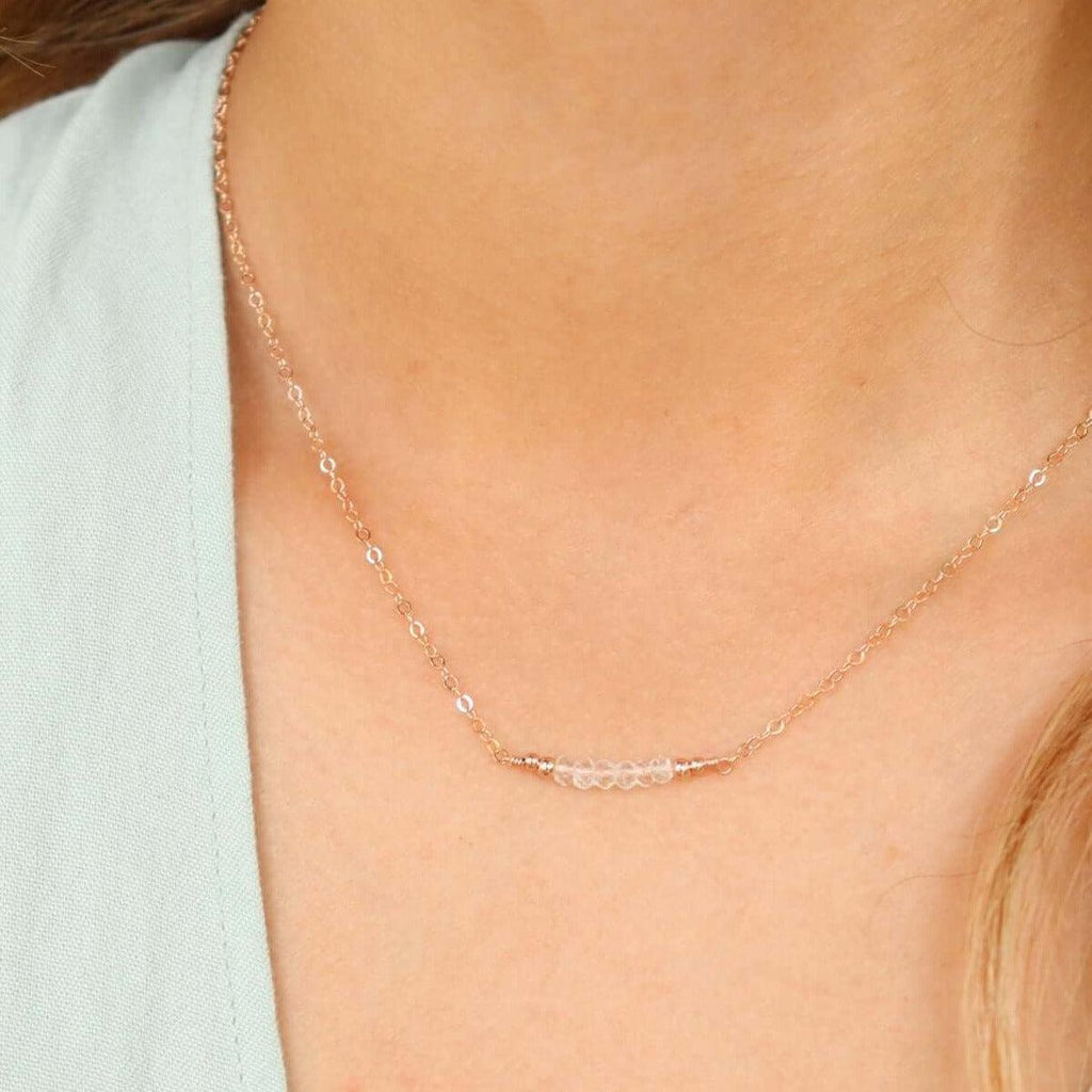 Sparkling Clear Crystal Quartz Faceted Bead Bar Necklace - Sparkling Clear Crystal Quartz Faceted Bead Bar Necklace - 14k Gold Fill - Luna Tide Handmade Crystal Jewellery