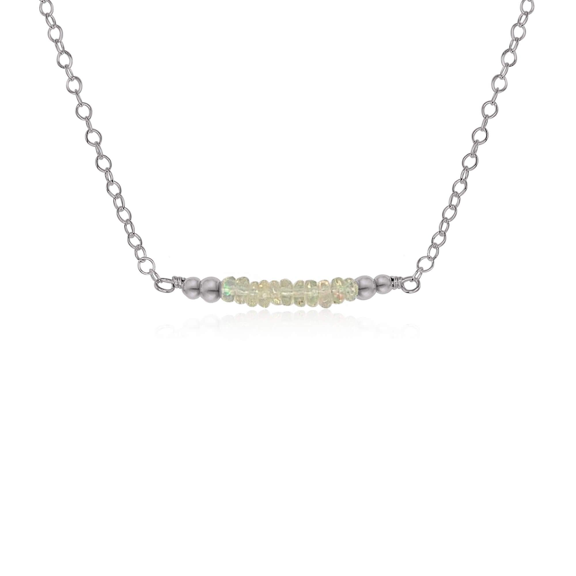 Sparkling Ethiopian Opal Faceted Bead Bar Necklace - Sparkling Ethiopian Opal Faceted Bead Bar Necklace - Stainless Steel - Luna Tide Handmade Crystal Jewellery