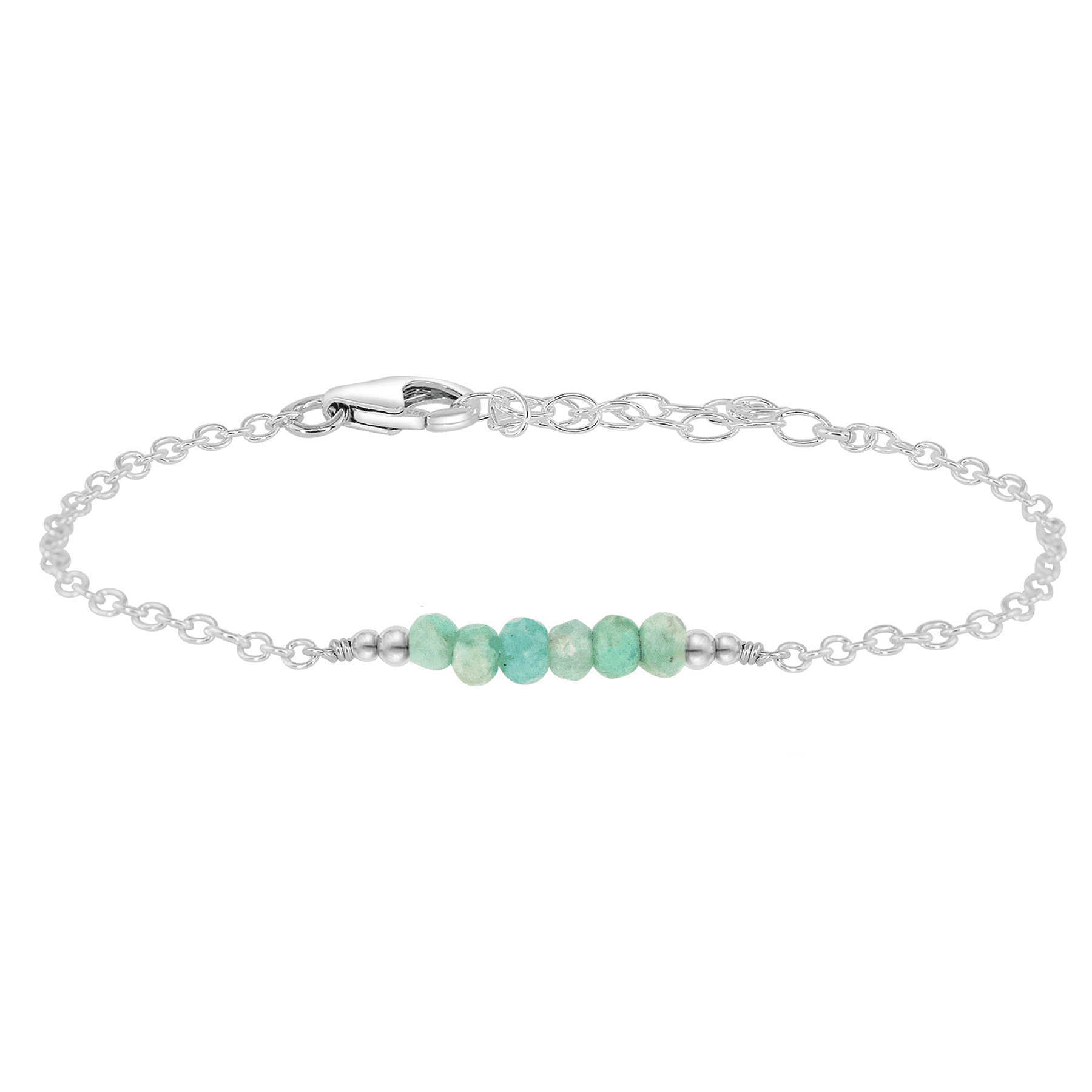 Sparkling Green Amazonite Gemstone Faceted Bead Bar Bracelet - Sparkling Green Amazonite Gemstone Faceted Bead Bar Bracelet - Sterling Silver - Luna Tide Handmade Crystal Jewellery