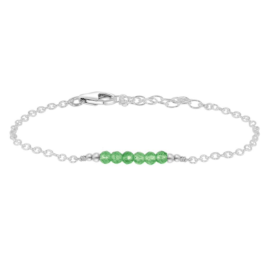 Sparkling Green Aventurine Gemstone Faceted Bead Bar Bracelet - Sparkling Green Aventurine Gemstone Faceted Bead Bar Bracelet - Sterling Silver - Luna Tide Handmade Crystal Jewellery