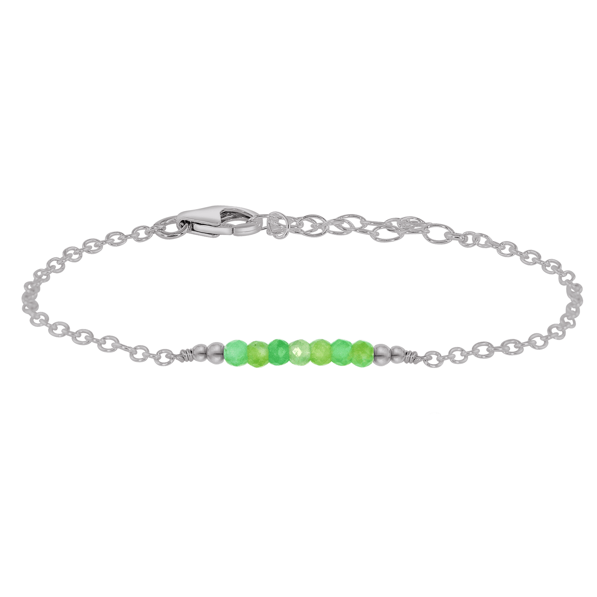 Sparkling Green Chrysoprase Gemstone Faceted Bead Bar Bracelet - Sparkling Green Chrysoprase Gemstone Faceted Bead Bar Bracelet - Stainless Steel - Luna Tide Handmade Crystal Jewellery