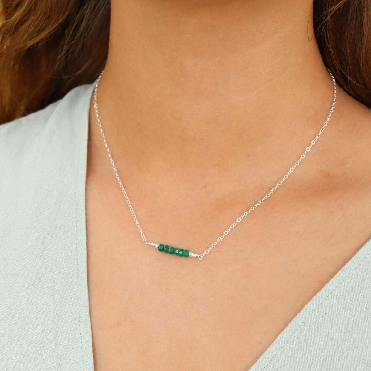 Crystals for Love and Friendship Sparkling Green Emerald Faceted Bead Bar Necklace