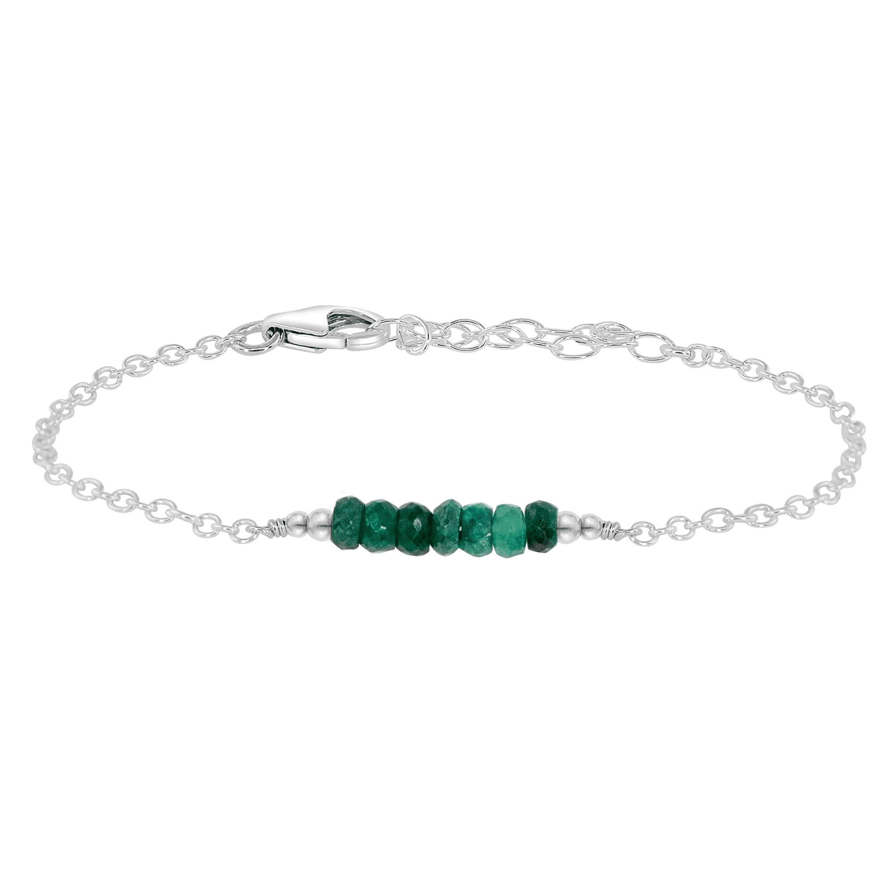 Sparkling Green Emerald Gemstone Faceted Bead Bar Bracelet - Sparkling Green Emerald Gemstone Faceted Bead Bar Bracelet - Sterling Silver - Luna Tide Handmade Crystal Jewellery