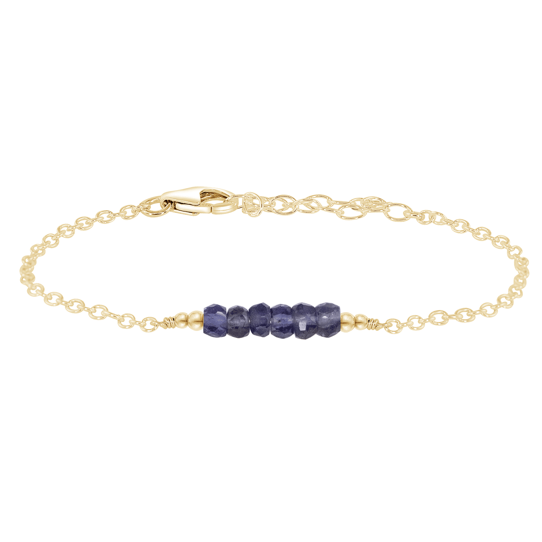 Sparkling Grey Iolite Gemstone Faceted Bead Bar Bracelet - Sparkling Grey Iolite Gemstone Faceted Bead Bar Bracelet - 14k Gold Fill - Luna Tide Handmade Crystal Jewellery