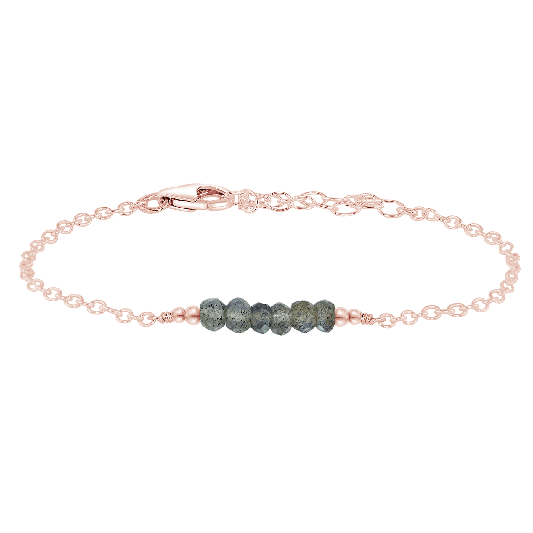 Sparkling Grey Labradorite Gemstone Faceted Bead Bar Bracelet - Sparkling Grey Labradorite Gemstone Faceted Bead Bar Bracelet - 14k Rose Gold Fill - Luna Tide Handmade Crystal Jewellery
