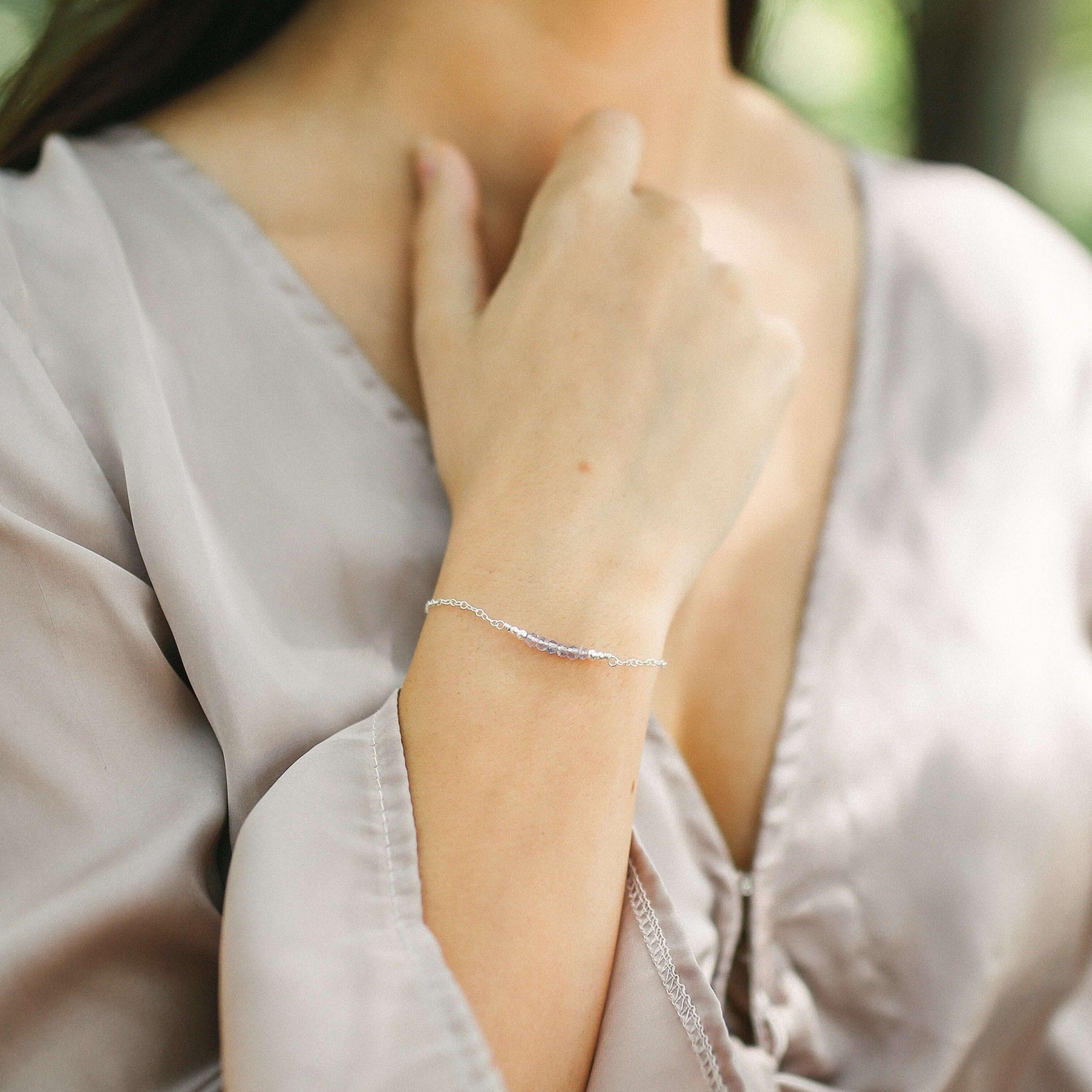 Sparkling Lavender Amethyst Gemstone Faceted Bead Bar Bracelet - Sparkling Lavender Amethyst Gemstone Faceted Bead Bar Bracelet - Sterling Silver - Luna Tide Handmade Crystal Jewellery