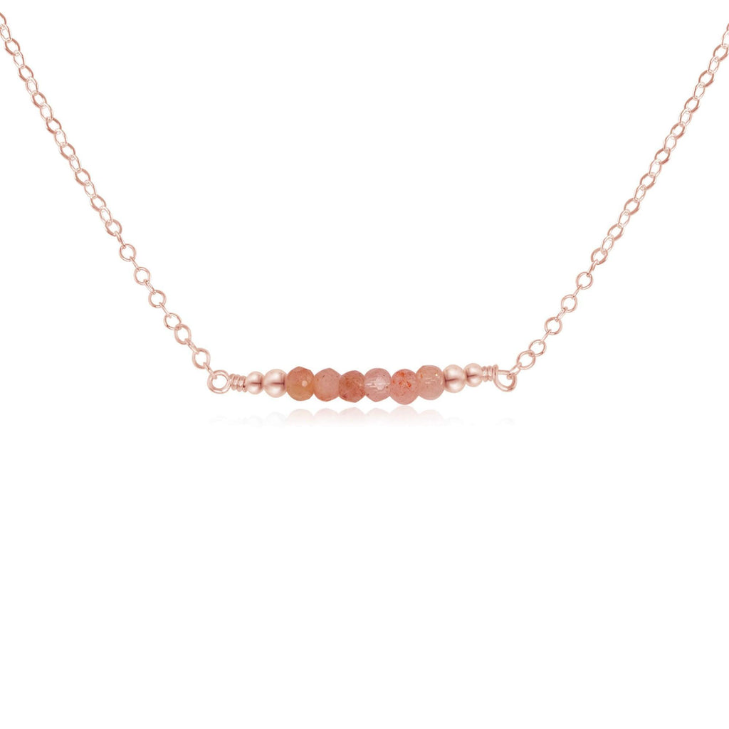 Sparkling Orange Sunstone Faceted Bead Bar Necklace - Sparkling Orange Sunstone Faceted Bead Bar Necklace - 14k Rose Gold Fill - Luna Tide Handmade Crystal Jewellery
