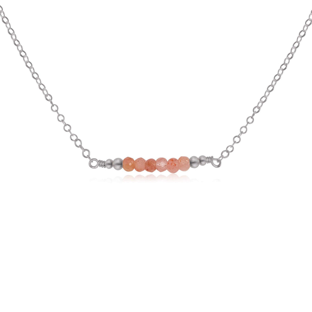 Sparkling Orange Sunstone Faceted Bead Bar Necklace - Sparkling Orange Sunstone Faceted Bead Bar Necklace - Stainless Steel - Luna Tide Handmade Crystal Jewellery