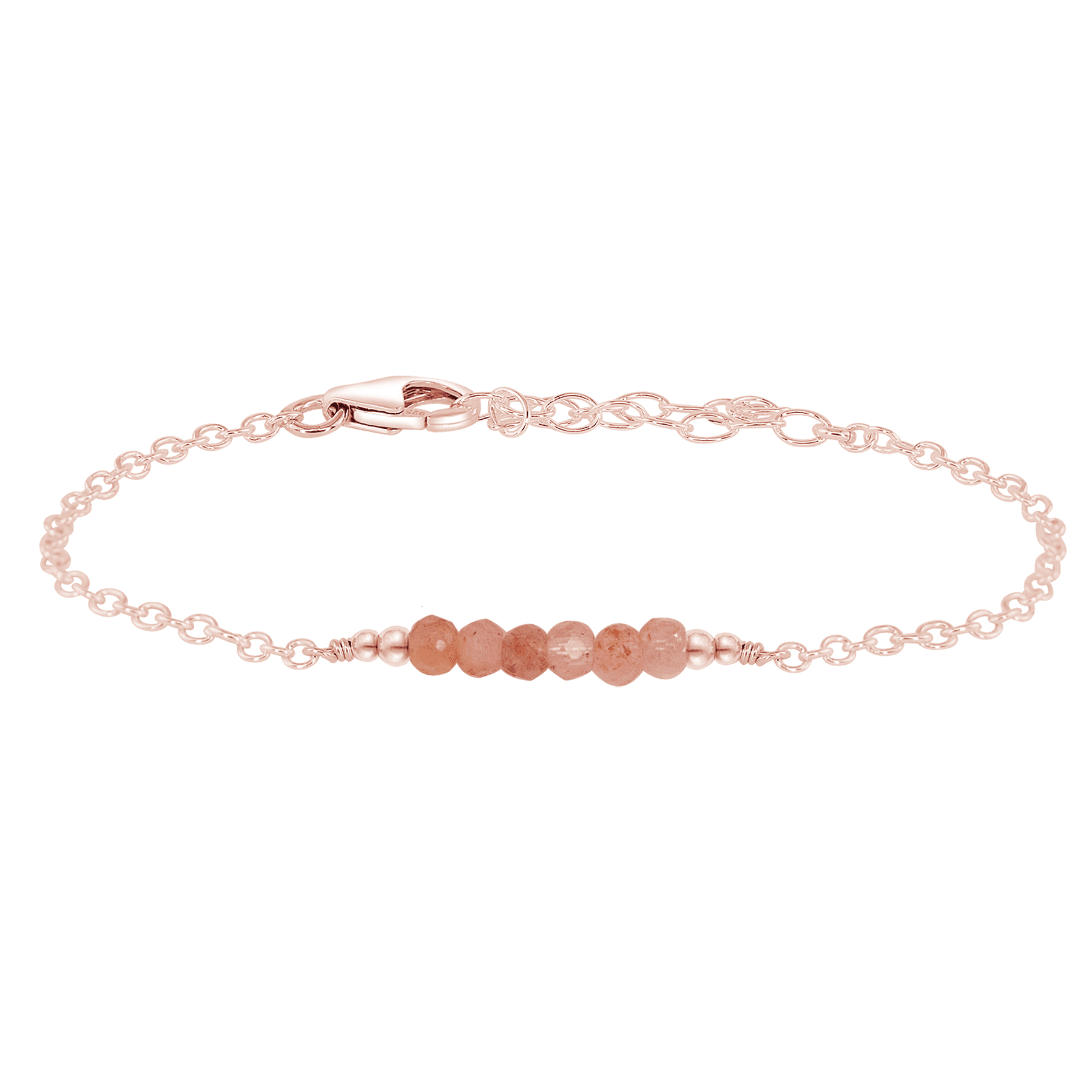 Sparkling Orange Sunstone Gemstone Faceted Bead Bar Bracelet - Sparkling Orange Sunstone Gemstone Faceted Bead Bar Bracelet - 14k Rose Gold Fill - Luna Tide Handmade Crystal Jewellery