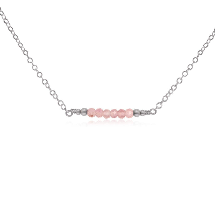 Sparkling Pink Rose Quartz Faceted Bead Bar Necklace - Sparkling Pink Rose Quartz Faceted Bead Bar Necklace - Stainless Steel - Luna Tide Handmade Crystal Jewellery