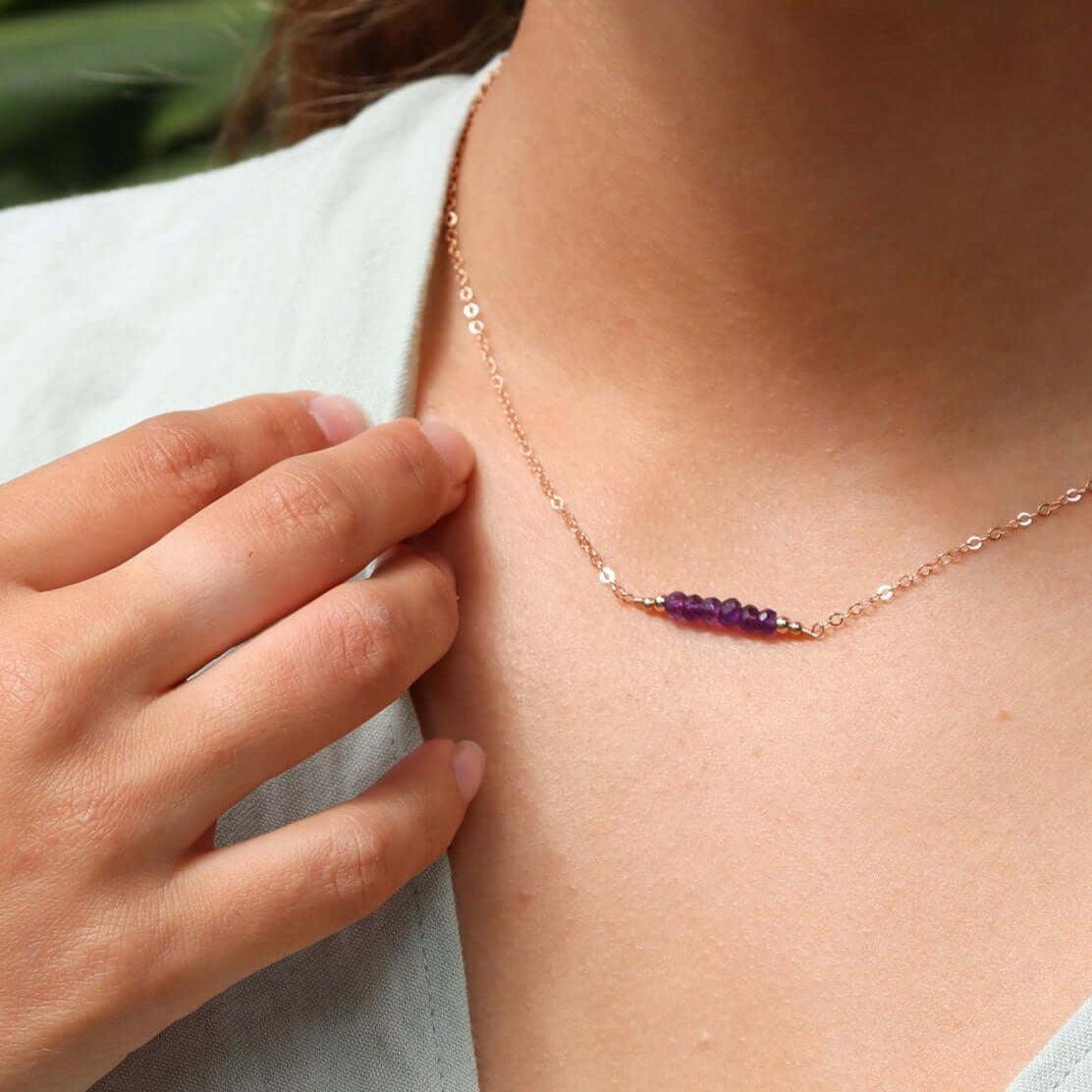 Sparkling Purple Amethyst Faceted Bead Bar Necklace - Sparkling Purple Amethyst Faceted Bead Bar Necklace - 14k Gold Fill - Luna Tide Handmade Crystal Jewellery