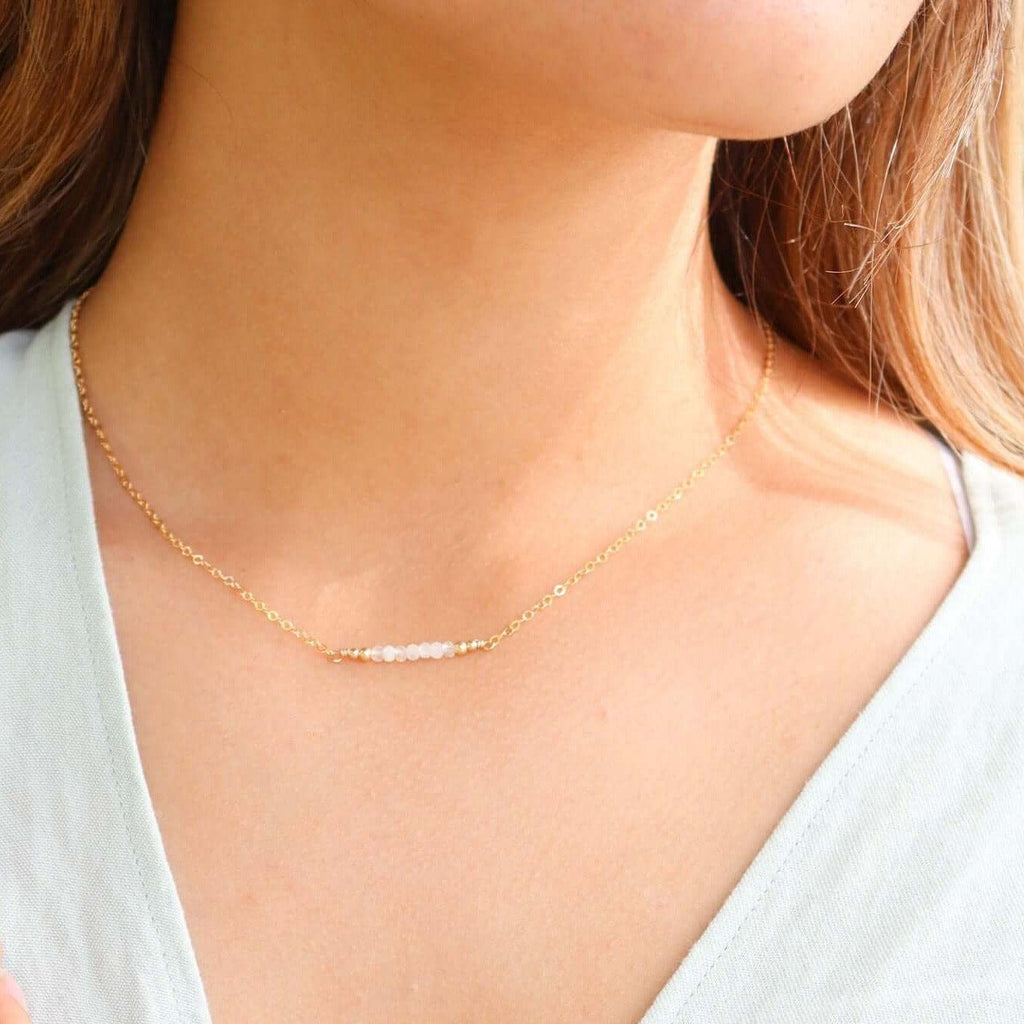 Sparkling Rainbow Moonstone Faceted Bead Bar Necklace - Sparkling Rainbow Moonstone Faceted Bead Bar Necklace - 14k Gold Fill - Luna Tide Handmade Crystal Jewellery