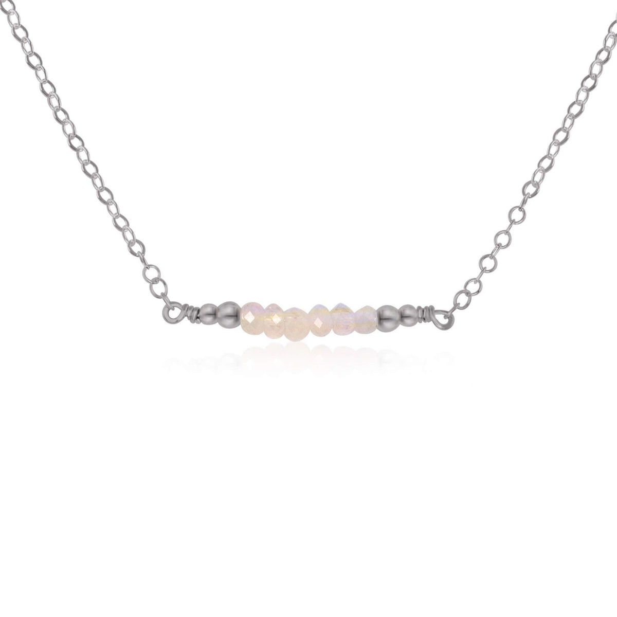 Faceted Bead Bar Necklace - Rainbow Moonstone - Stainless Steel - Luna Tide Handmade Jewellery