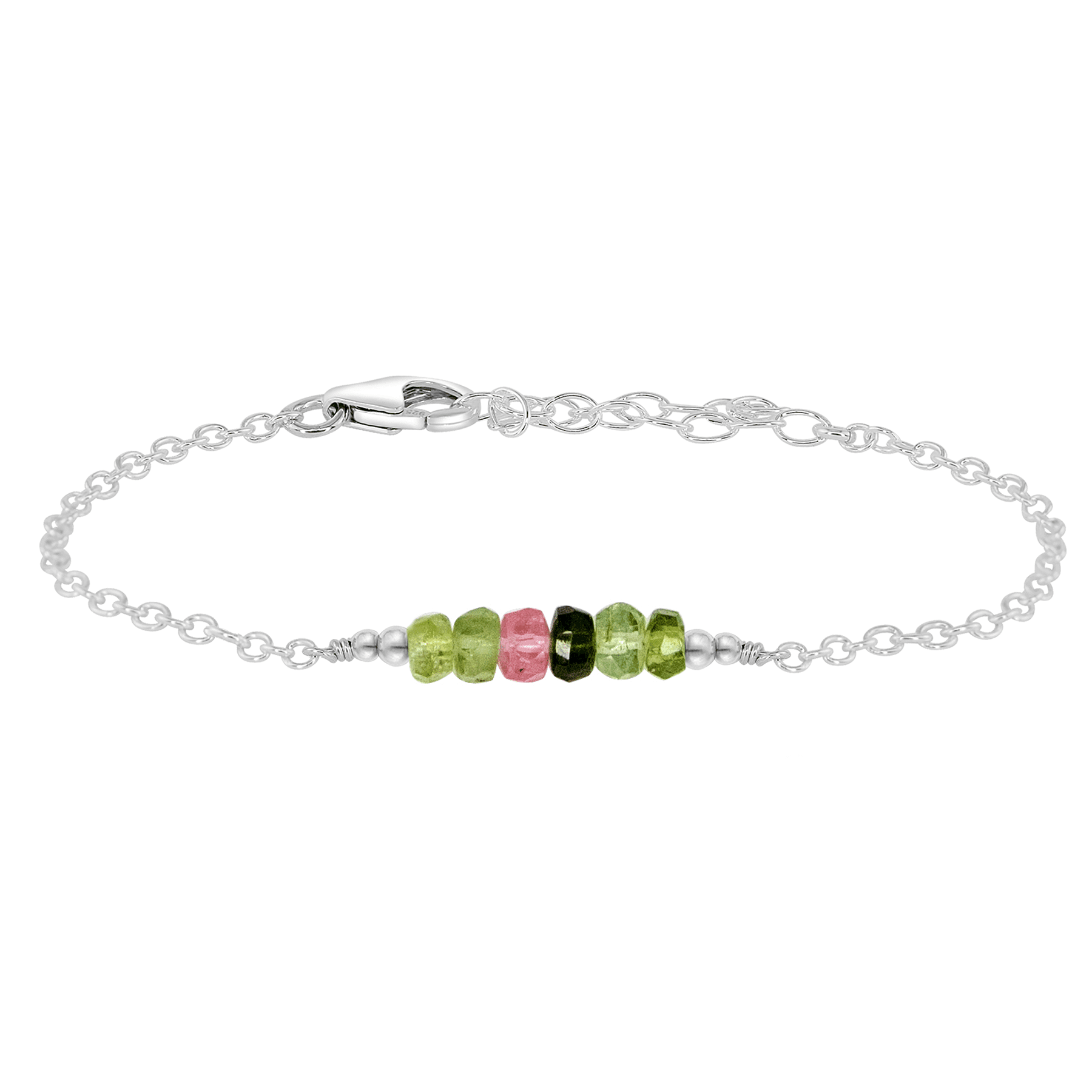 Sparkling Rainbow Tourmaline Gemstone Faceted Bead Bar Bracelet - Sparkling Rainbow Tourmaline Gemstone Faceted Bead Bar Bracelet - Sterling Silver - Luna Tide Handmade Crystal Jewellery