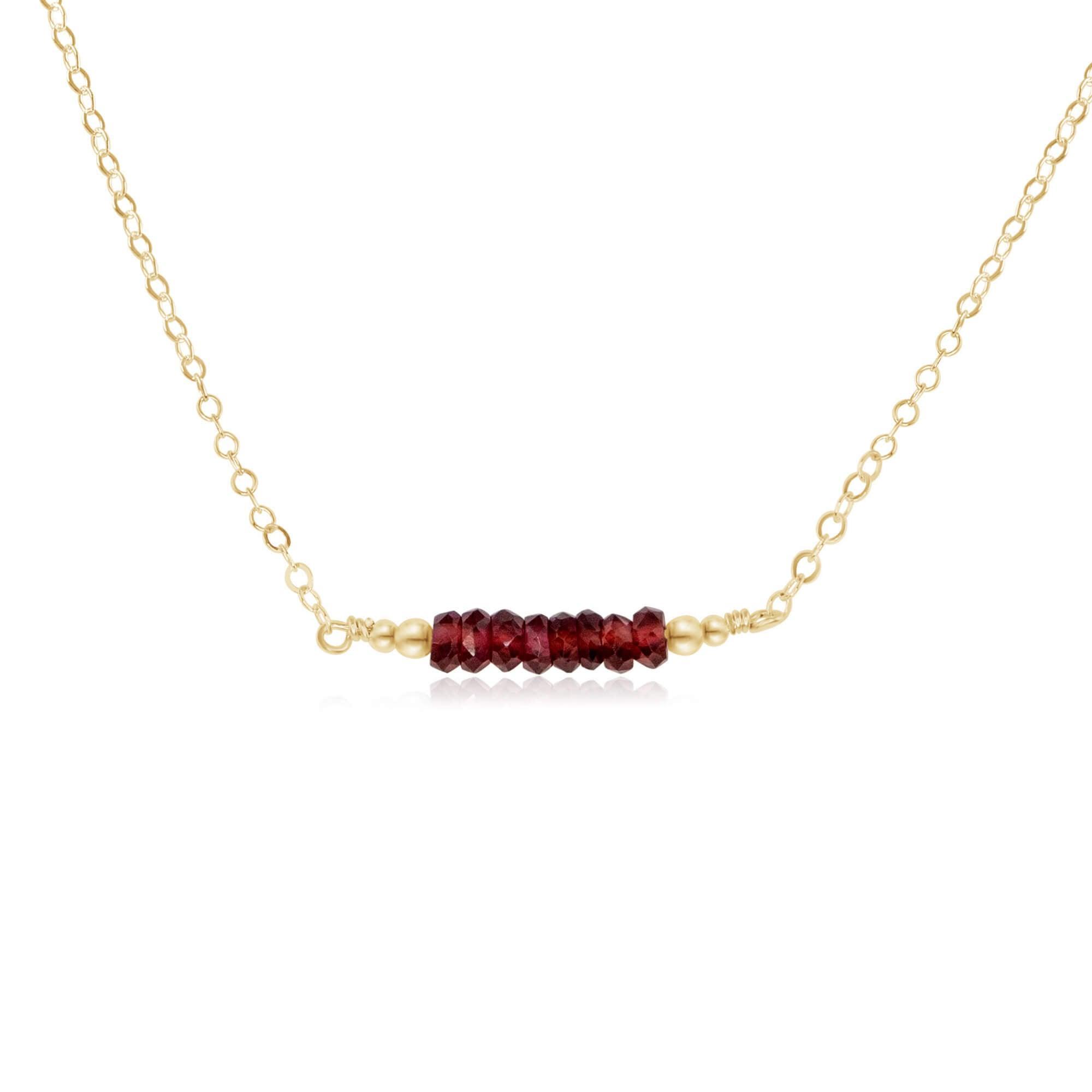 Sparkling Red Garnet Faceted Bead Bar Necklace - Sparkling Red Garnet Faceted Bead Bar Necklace - 14k Gold Fill - Luna Tide Handmade Crystal Jewellery
