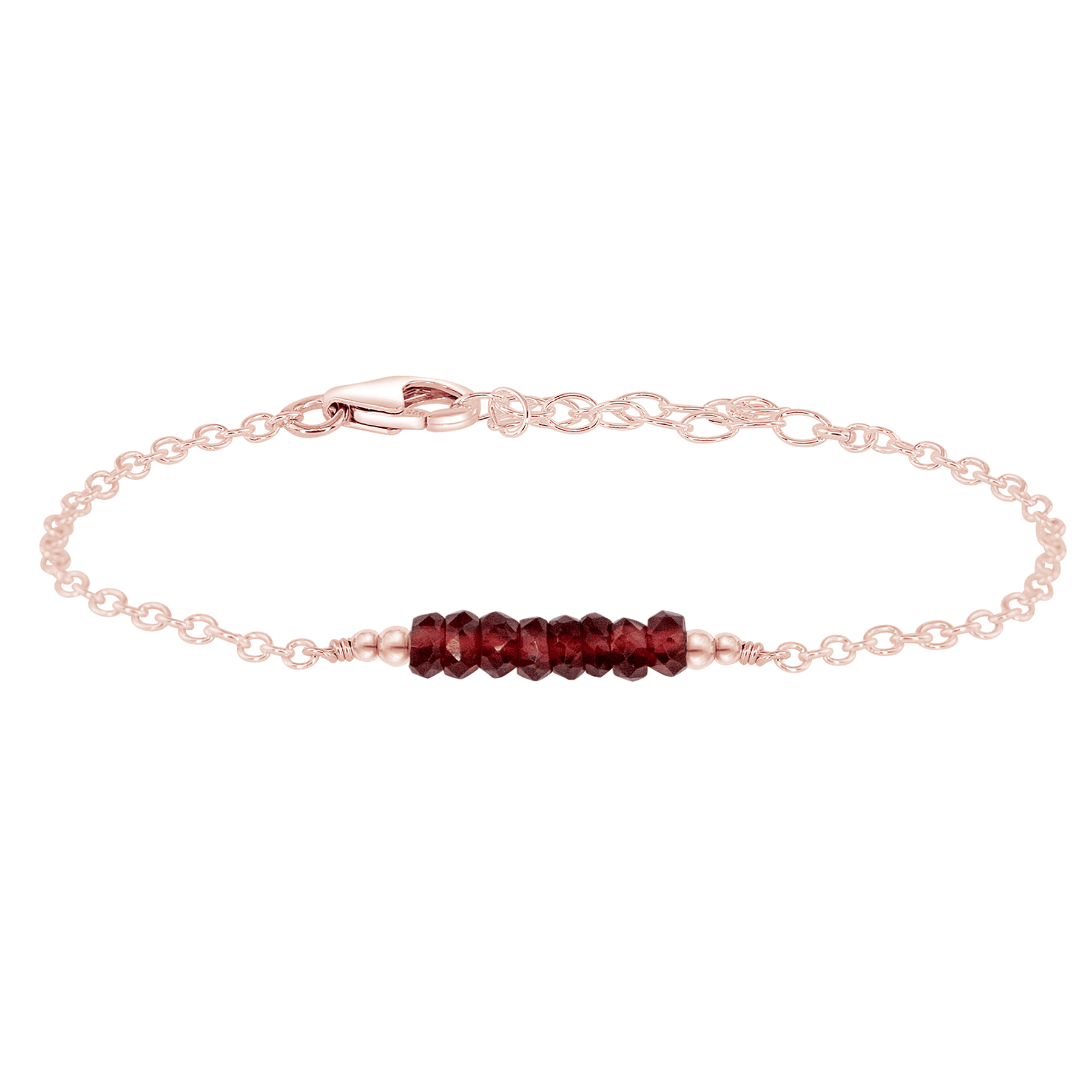 Sparkling Red Garnet Gemstone Faceted Bead Bar Bracelet - Sparkling Red Garnet Gemstone Faceted Bead Bar Bracelet - 14k Rose Gold Fill - Luna Tide Handmade Crystal Jewellery