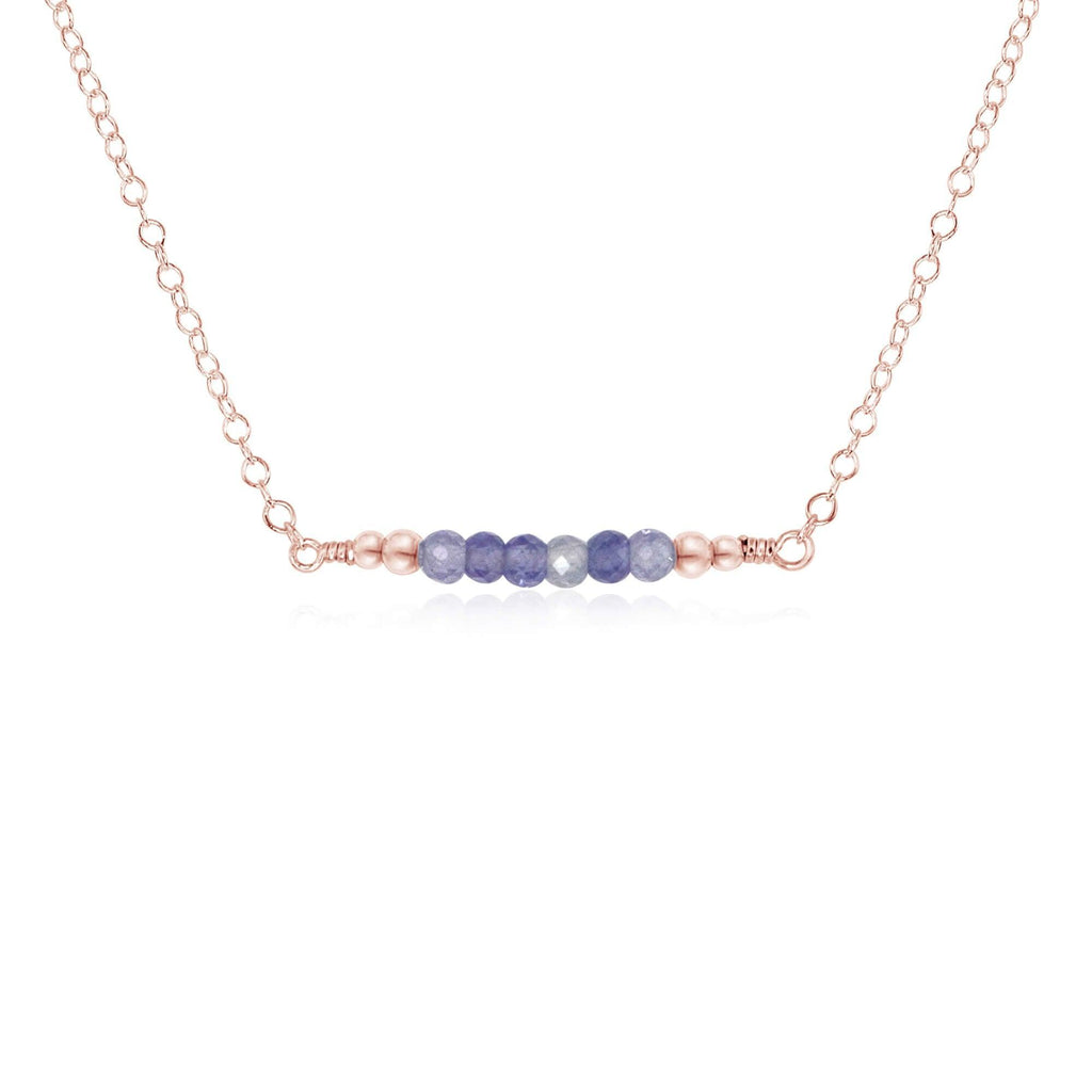 Sparkling Tanzanite Faceted Bead Bar Necklace - Sparkling Tanzanite Faceted Bead Bar Necklace - 14k Rose Gold Fill - Luna Tide Handmade Crystal Jewellery