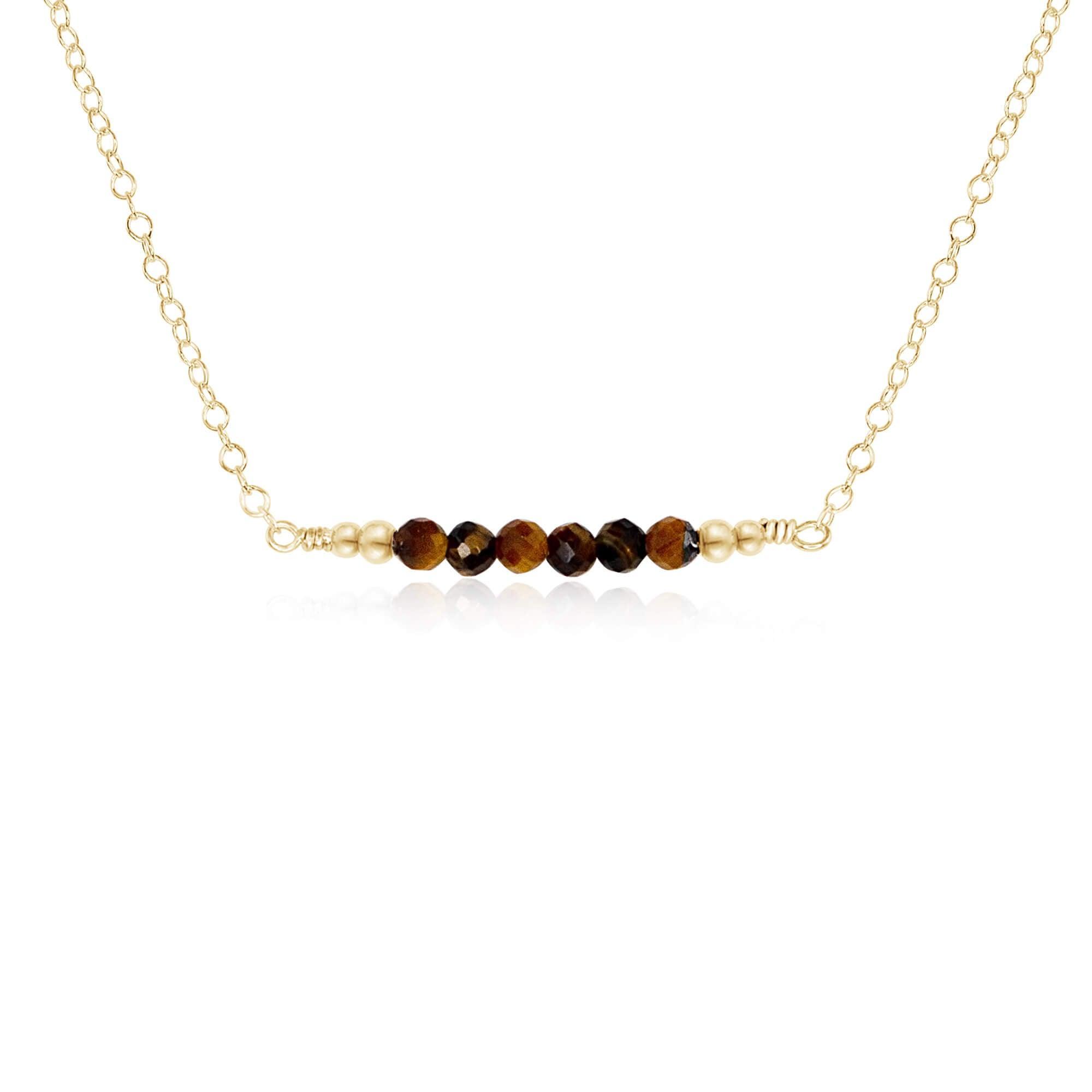 Sparkling Tiger's Eye Faceted Bead Bar Necklace - Sparkling Tiger's Eye Faceted Bead Bar Necklace - 14k Gold Fill - Luna Tide Handmade Crystal Jewellery