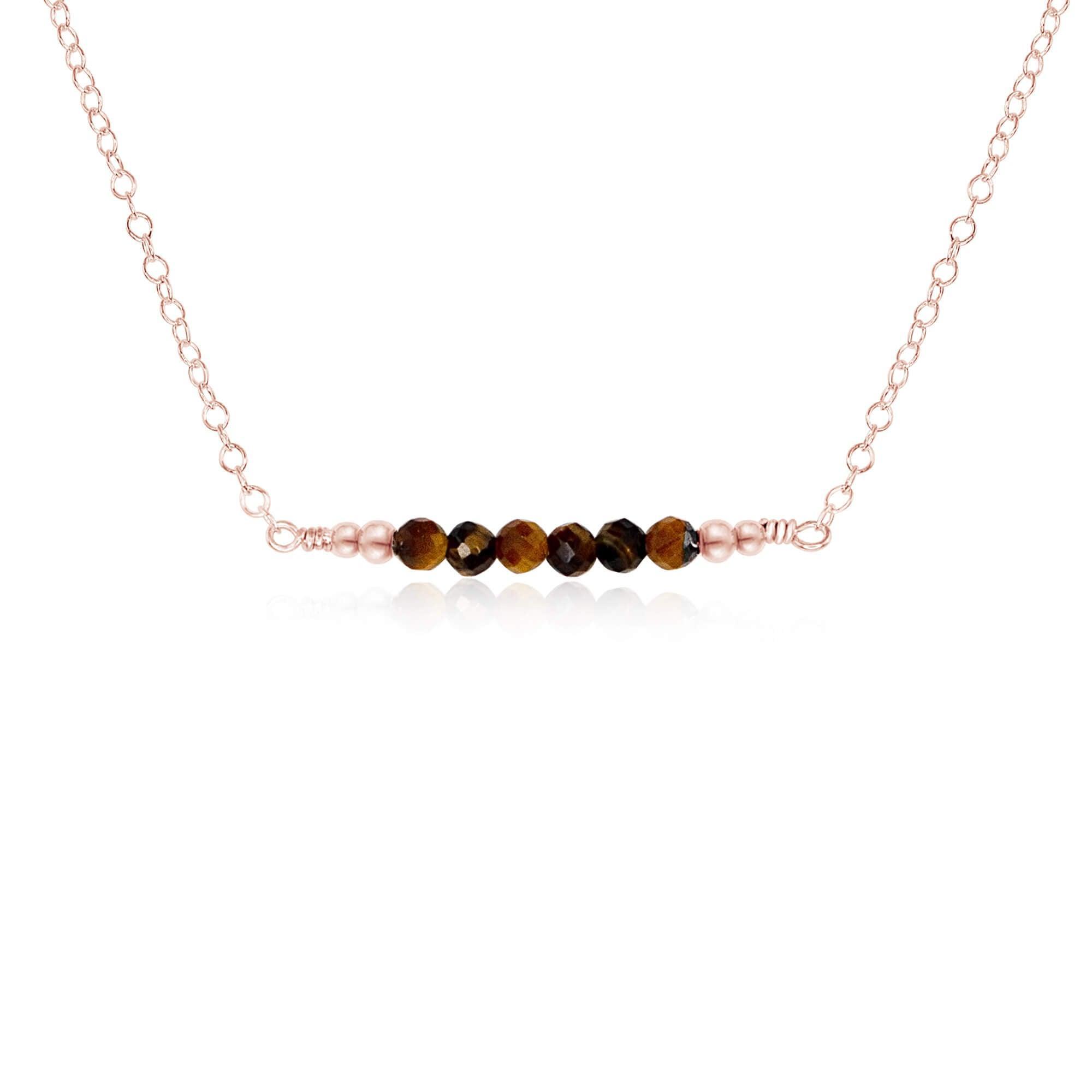 Sparkling Tiger's Eye Faceted Bead Bar Necklace - Sparkling Tiger's Eye Faceted Bead Bar Necklace - 14k Rose Gold Fill - Luna Tide Handmade Crystal Jewellery