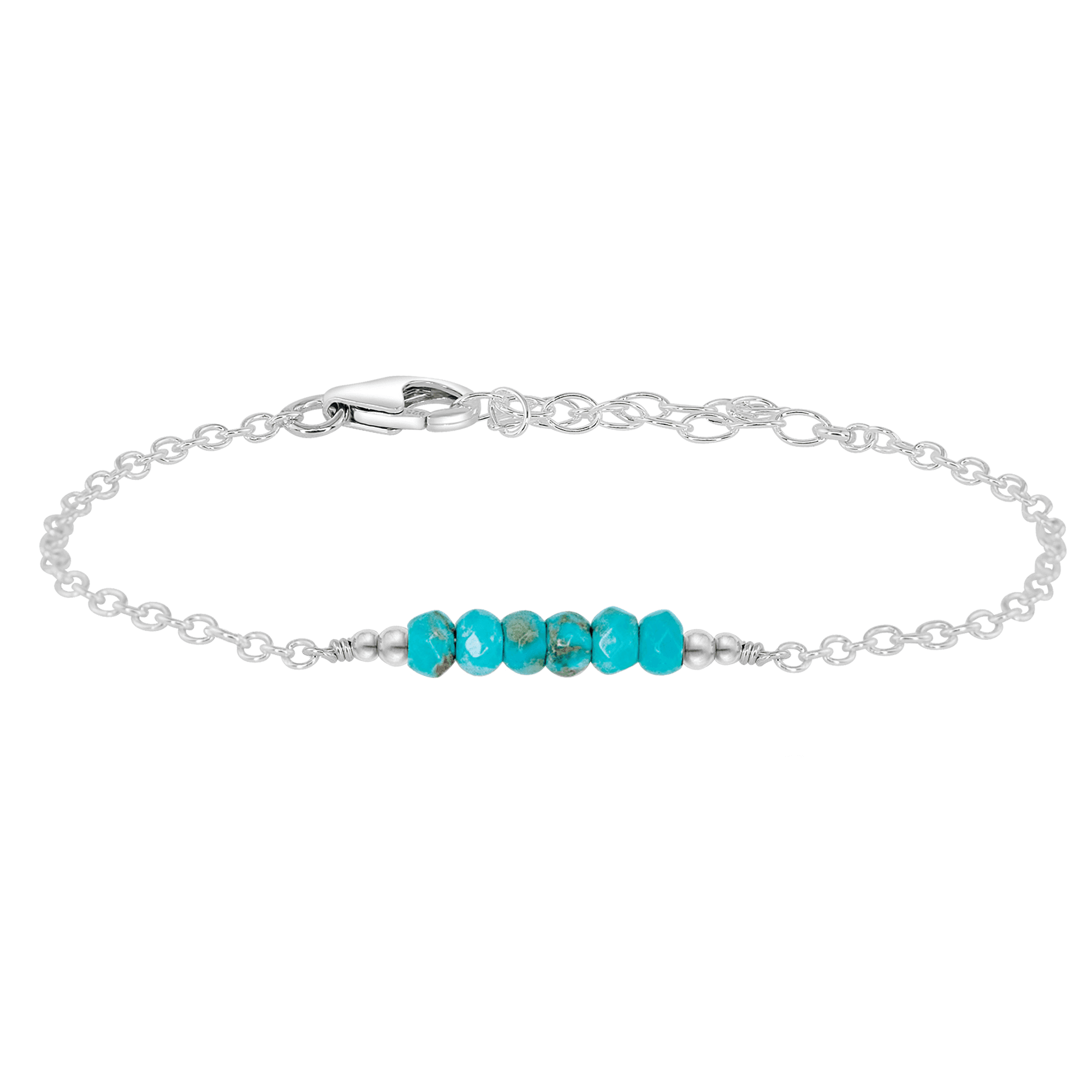 Sparkling Turquoise Gemstone Faceted Bead Bar Bracelet - Sparkling Turquoise Gemstone Faceted Bead Bar Bracelet - Sterling Silver - Luna Tide Handmade Crystal Jewellery