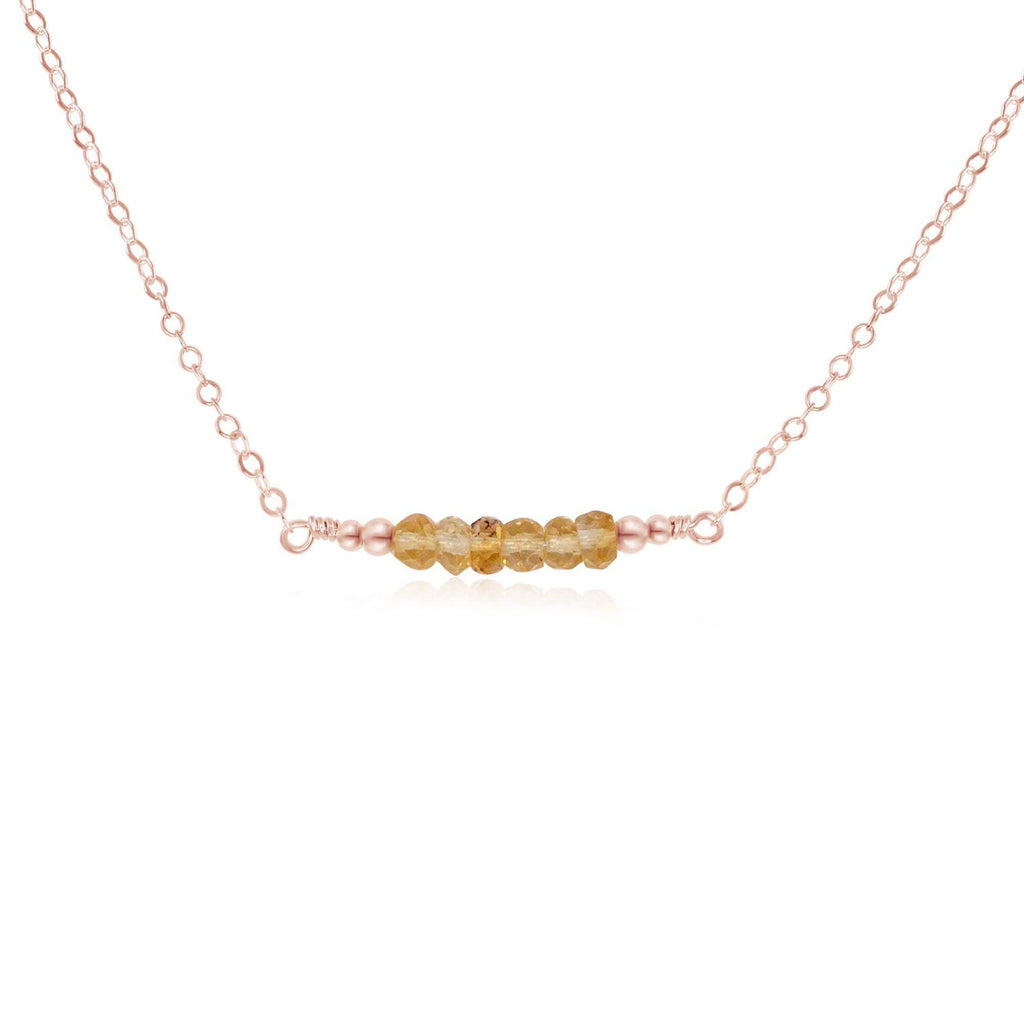 Sparkling Yellow Citrine Faceted Bead Bar Necklace - Sparkling Yellow Citrine Faceted Bead Bar Necklace - 14k Rose Gold Fill - Luna Tide Handmade Crystal Jewellery